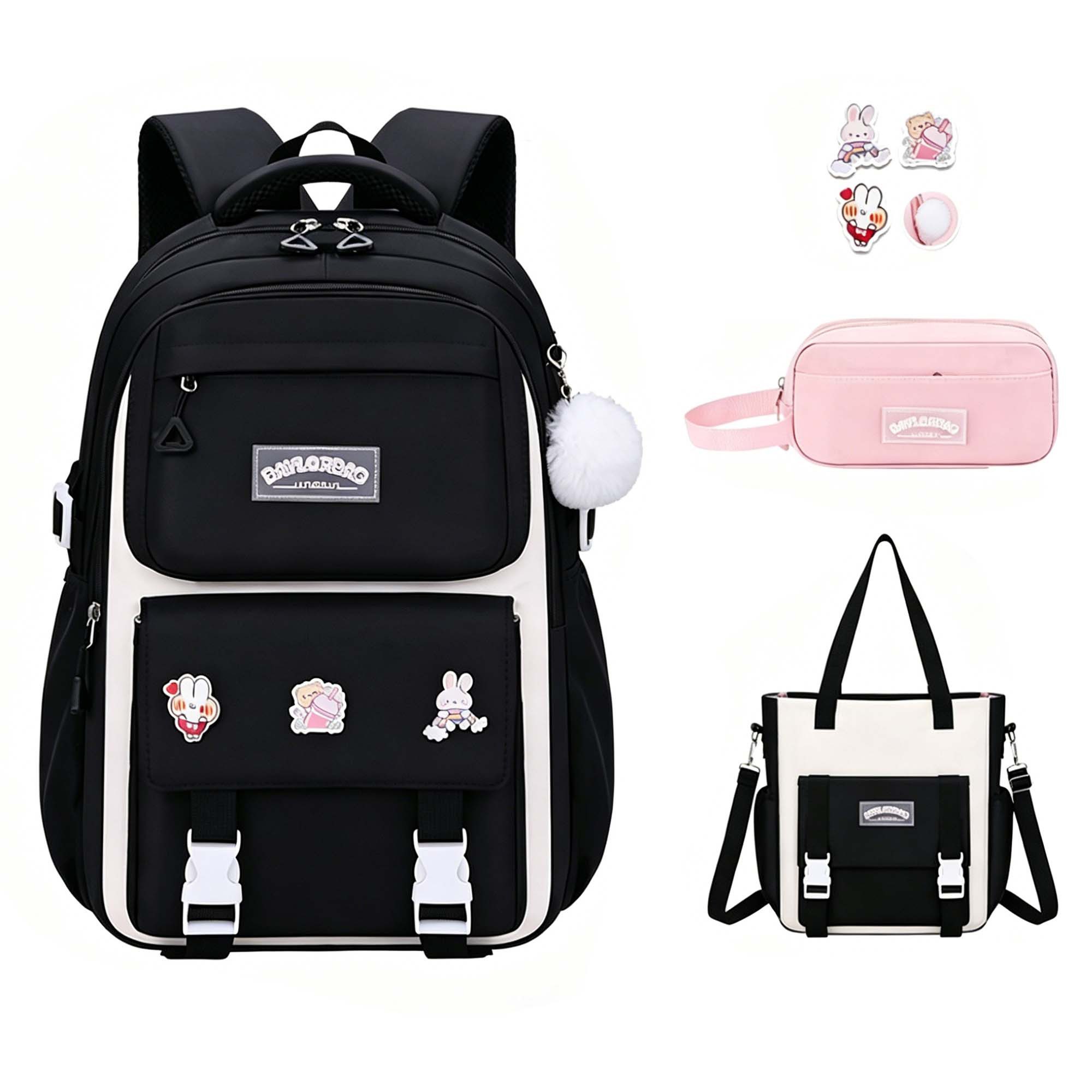 MOPUEA Schulrucksack Schulrucksack 3-teilig Set reflektierend große Kapazität ergonomisch (3-teiliges Set, löst Problem fehlender passender Zubehörteile, Rucksack, Tasche, Mäppchen für organisierten Alltag), Wasserabweisend, bequem, viel Stauraum, reflekt