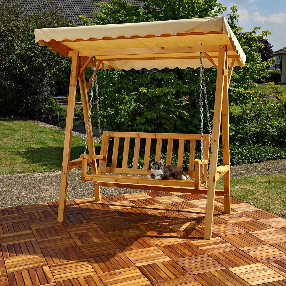 Feel2Home Hollywoodschaukel Hollywoodschaukel Natur/Beige Gartenbank Outdoor Hängeliege Sonnendach, 2-Sitzer, Schaukel, Stück, 1 tlg., 1 x Hollywoodschaukel inkl. Montageset, UV-beständig & Regendicht