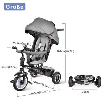 PLEKER Dreirad-Kinderwagen 7-in-1 Kinder Dreirad 360° drehbar Sitz und verstellbarer Rücklehne, All-Terrain-Räder aus Gummi, Freilauffunktion