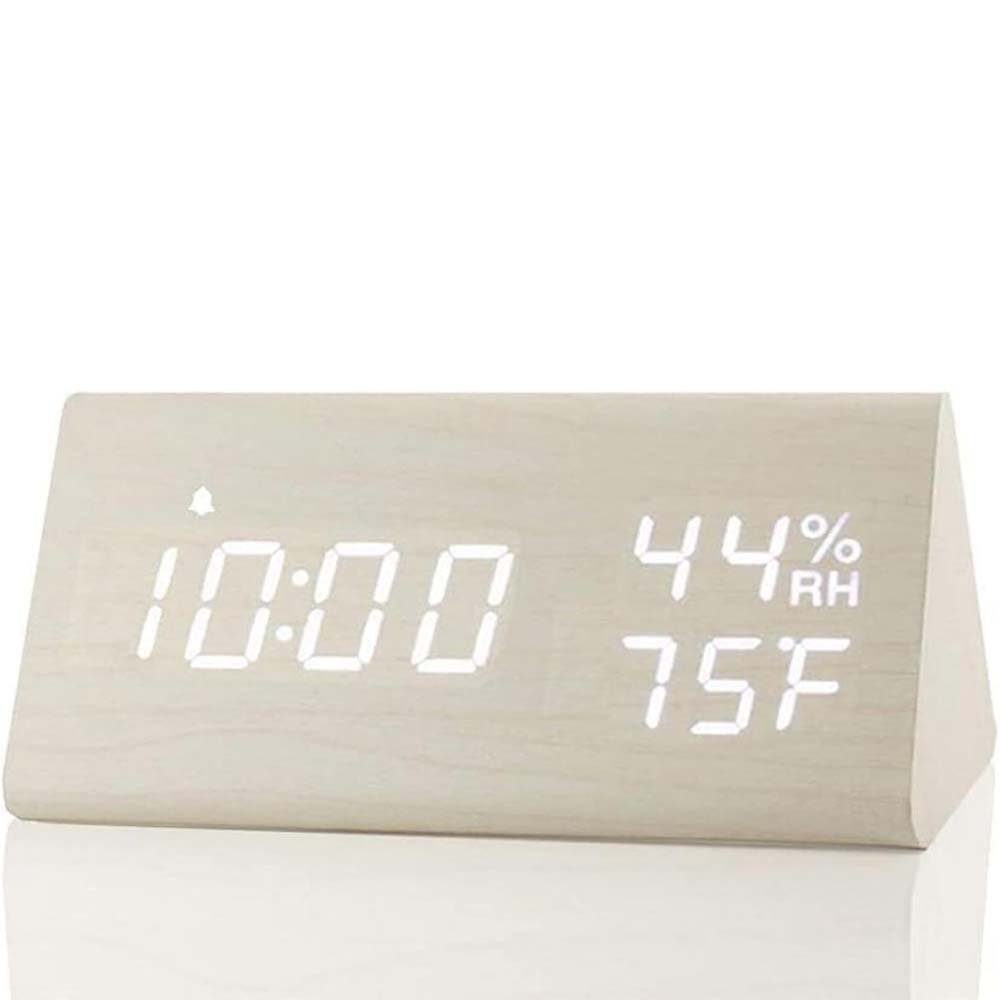 TUABUR Wecker Digital alarm clock with LED time display, wooden electronic clock Weiss