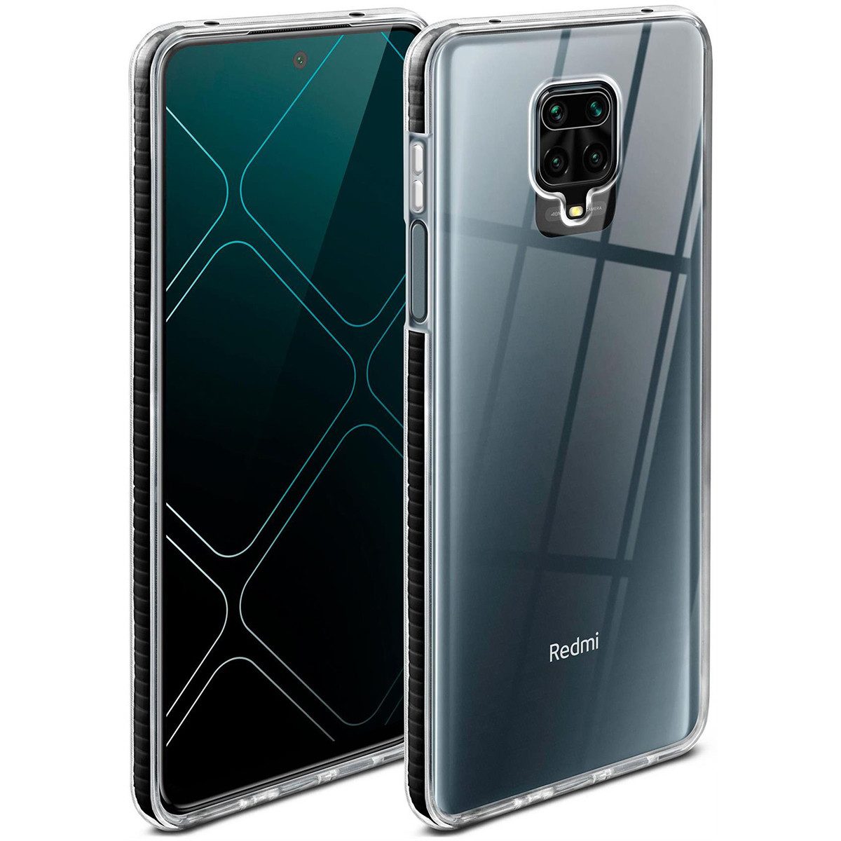 ONEFLOW Handyhülle für Redmi Note 9 Pro Hülle Silikon Cushion Case Schwarz 6,67 Zoll, Schutzhülle Transparent Bumper Back Cover Silikonhülle Durchsichtig