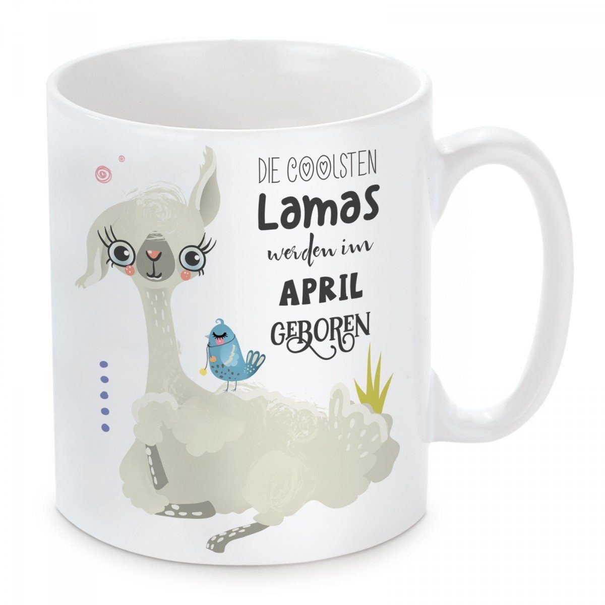 Herzbotschaft Tasse Kaffeebecher mit Motiv Die coolsten Lamas werden im April geboren, Keramik, Kaffeetasse spülmaschinenfest und mikrowellengeeignet