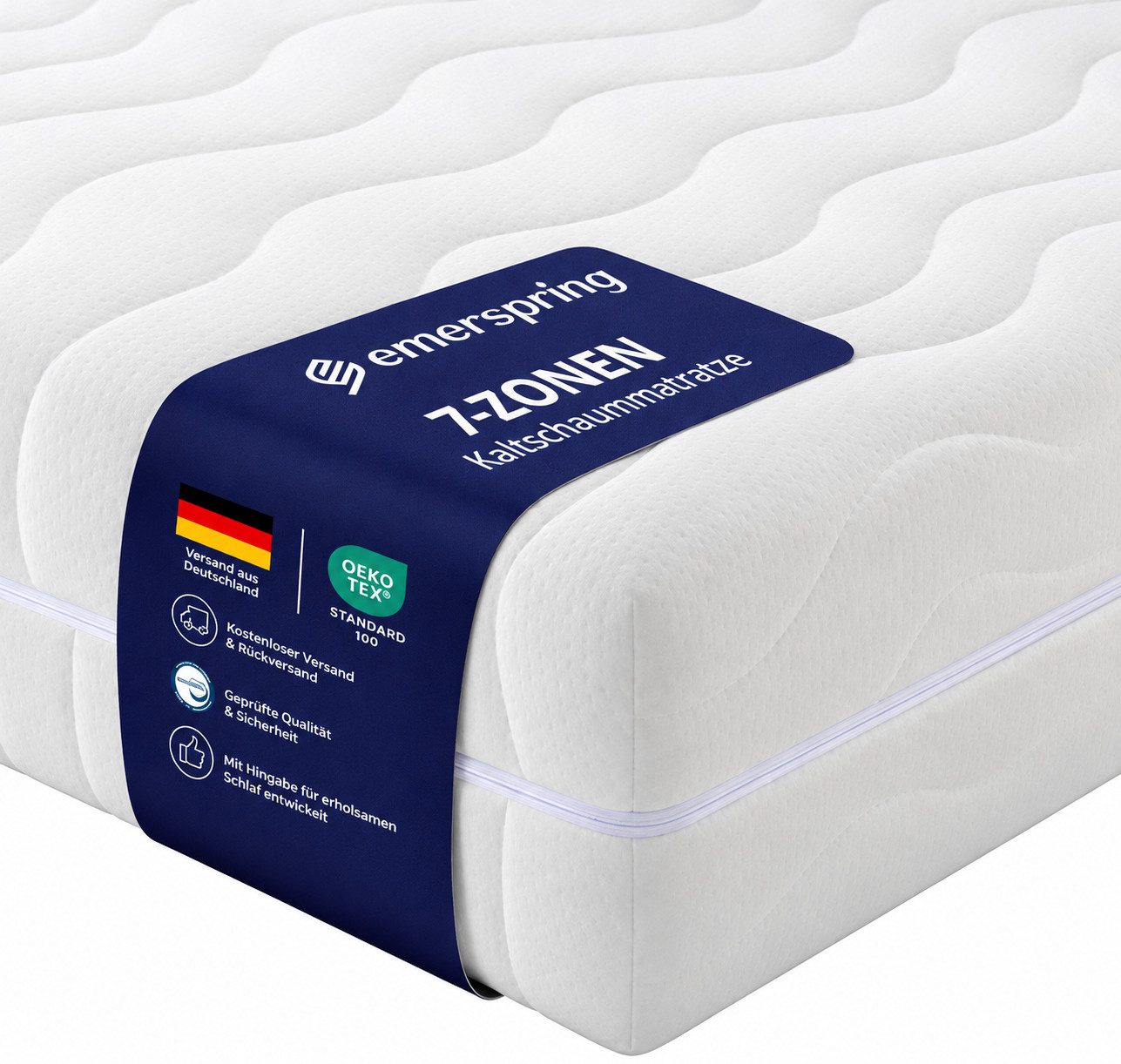 Kaltschaummatratze 7-Zonen, ergonomisch, Air-Layer Bezug, H2/H3, hoch: 12/14/16/18cm, emerspring, (zwei Liegeseiten, abnehmbar & waschbar …