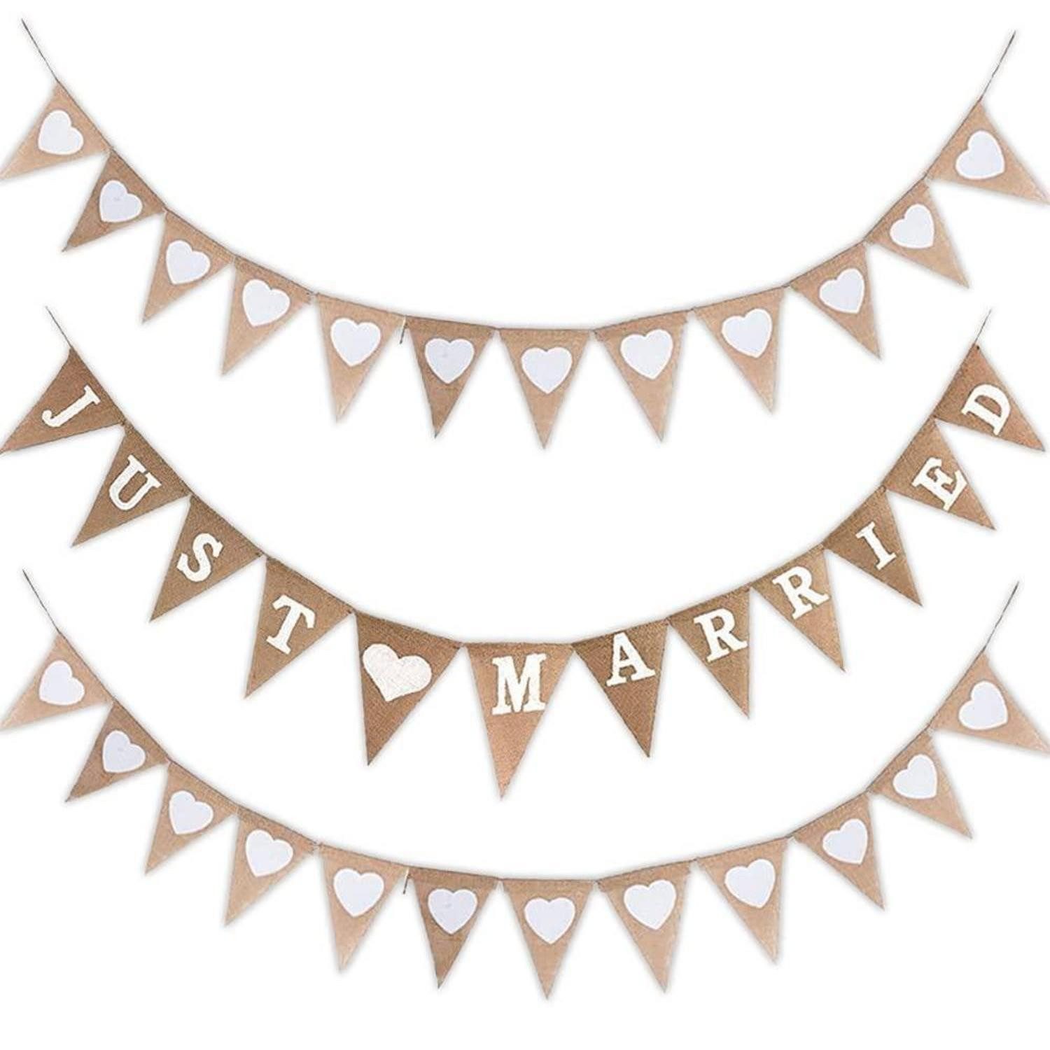 LuxusKollektion Wimpelkette Hochzeits Deko Girlande Jute "Just Married" Herz