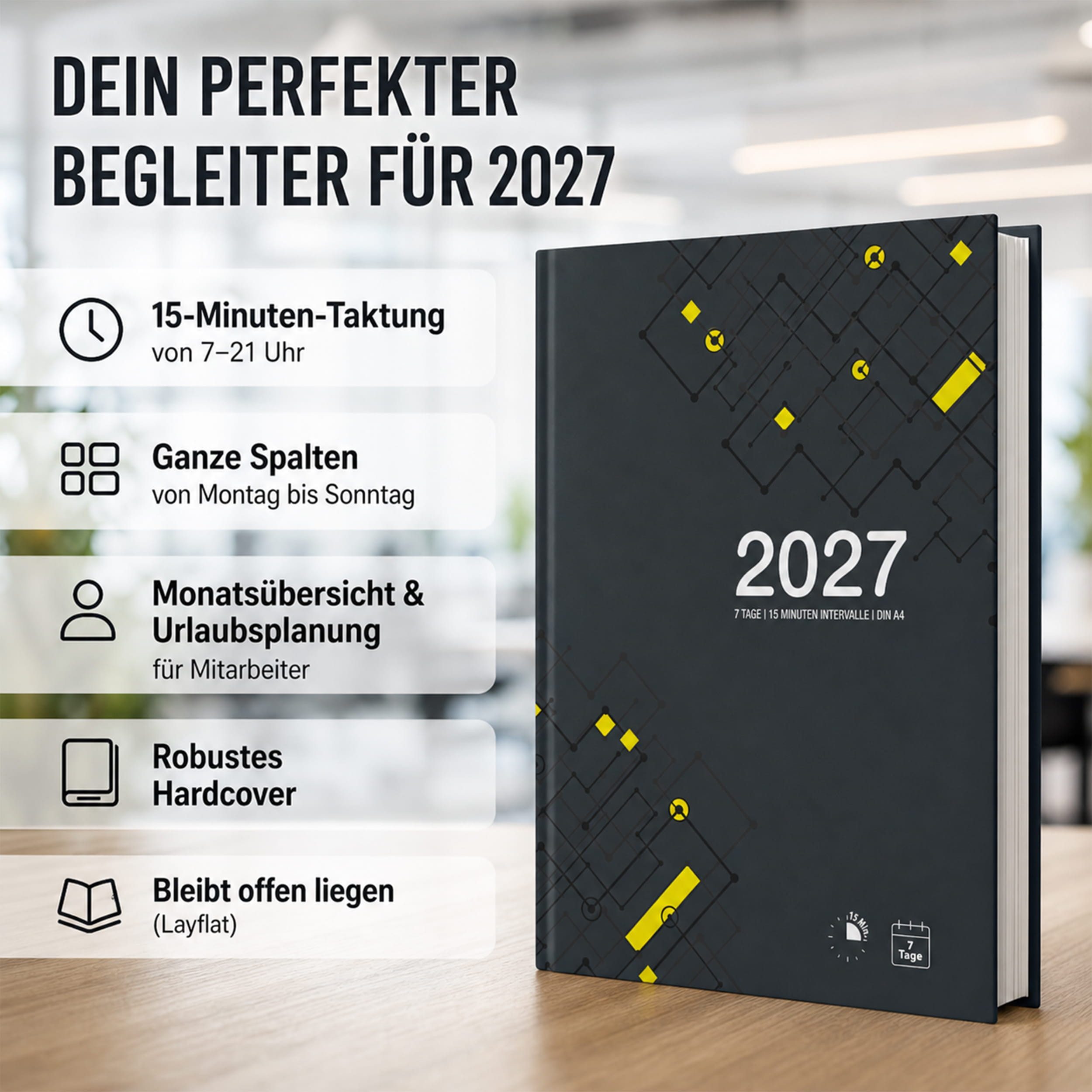 TOBJA Buchkalender Praxisplaner 2027 A4 Urban Hardcover Tattoo Barber 15 Min Takt FSC, Hardcover Layflat, A4, 15-Min-Takt, Urban-Design, FSC, 23-Mitarbeiter – Bild 2 von 5
