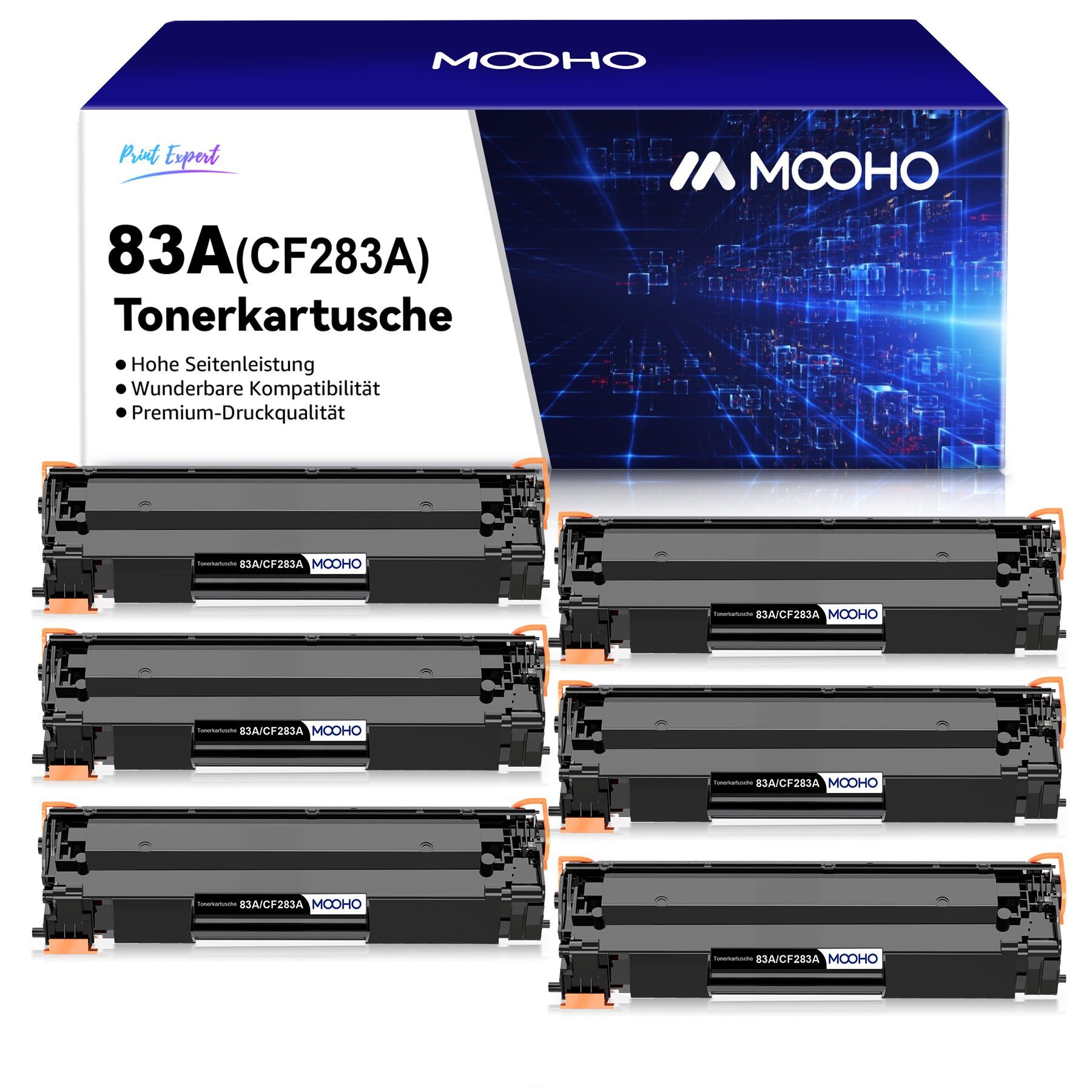 MOOHO Tonerpatrone für HP 283A CF283A 83A CF283 10-St MFP M127fw M201dw, (6-St) 6x Schwarz