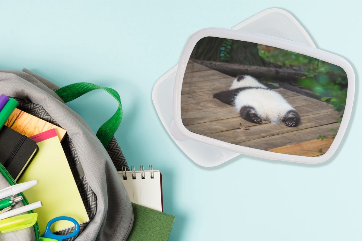 für weiß Panda Jungs Brotbox - Erwachsene, Brotdose, Mädchen Kinder für MuchoWow Schlafend, und Kunststoff, (2-tlg), und - Lunchbox Tier