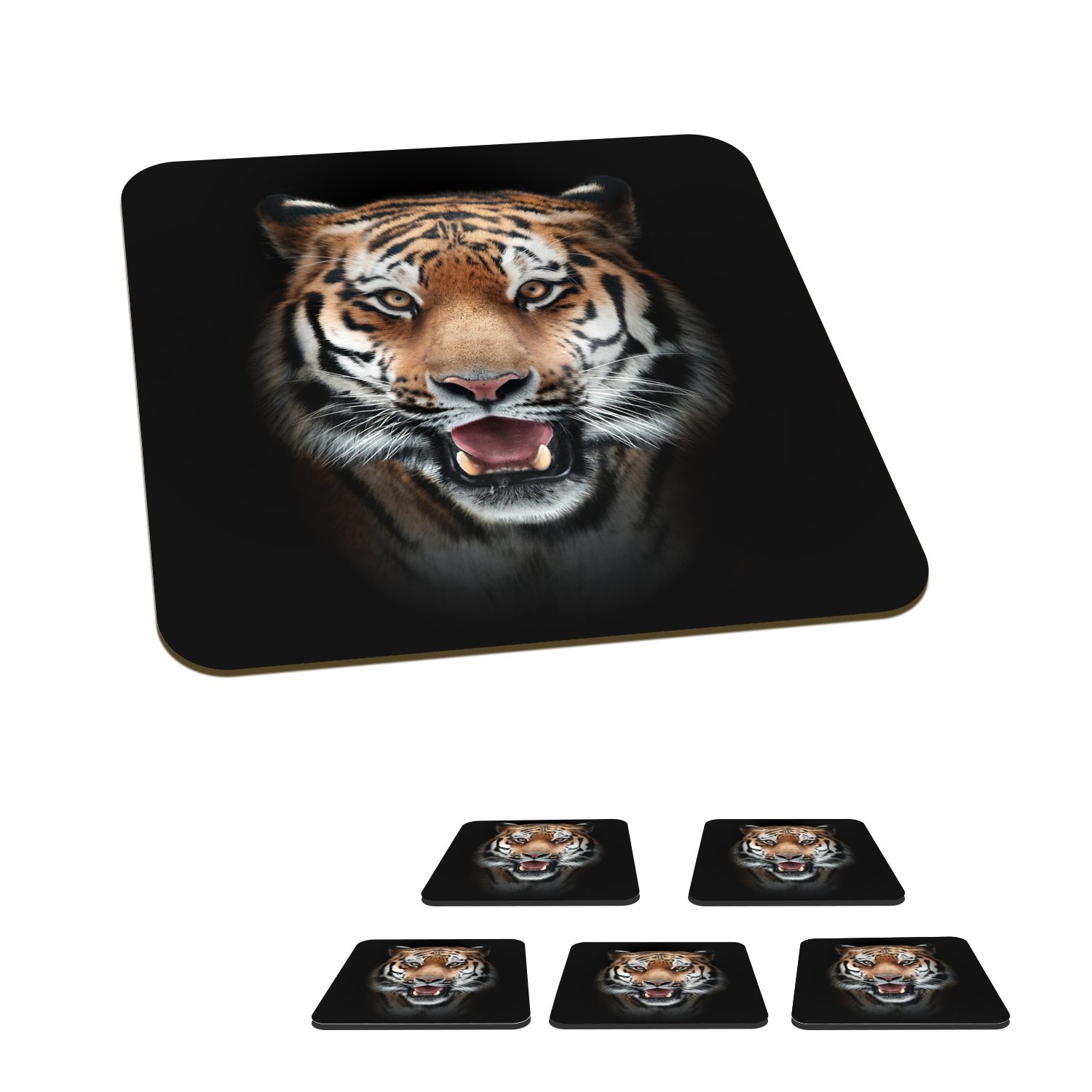 MuchoWow Glasuntersetzer Tiger - Porträt - Tier, Zubehör für Gläser, 6-tlg., Glasuntersetzer, Tischuntersetzer, Korkuntersetzer, Untersetzer, Tasse