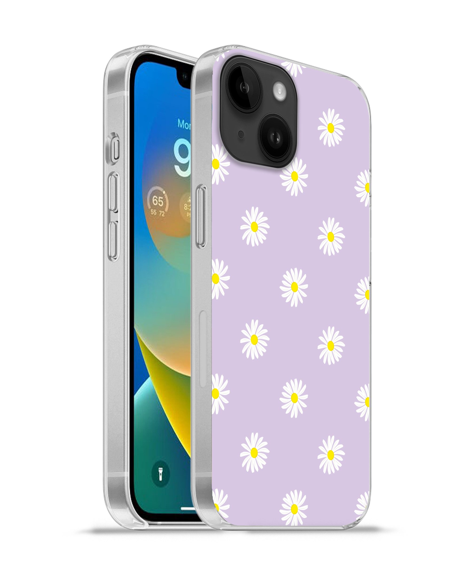 MuchoWow Handyhülle für Apple iPhone 14 Gänseblümchen - Pastell - Weiß - Lila - Blumen, Smartphone-Bumper, Print, Handy Schutzhülle Dünn