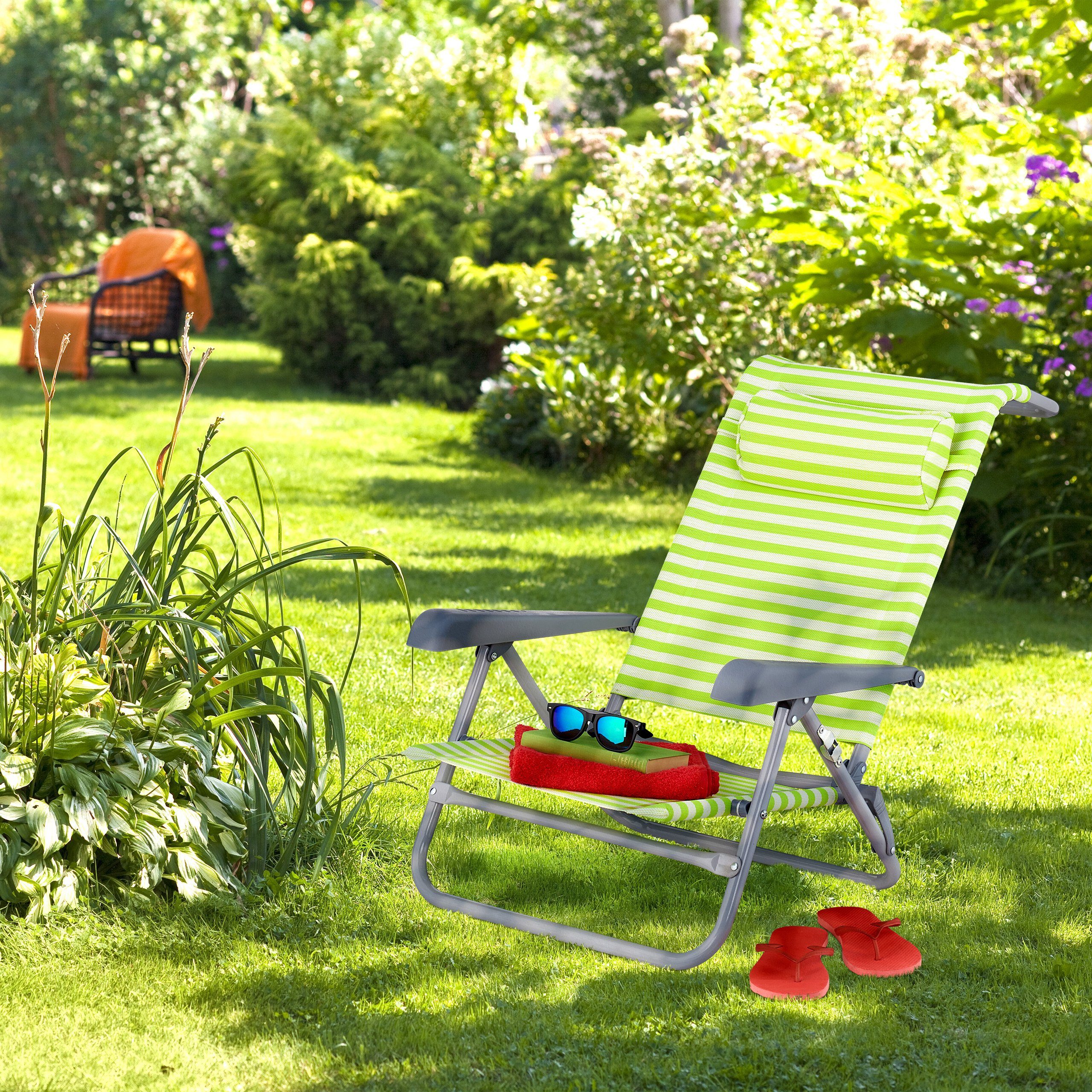 relaxdays Klappstuhl Klappbarer Liegestuhl mit Nackenkissen günstig online kaufen
