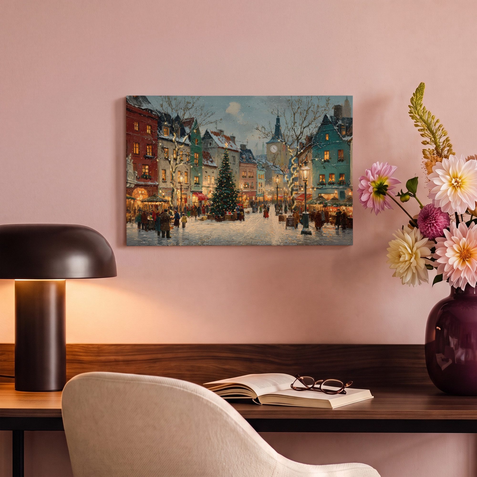 OneMillionCanvasses® Leinwandbild Weihnachtliche Atmosphäre - City Square - Farbenfroh, Fotodruck (1 St), Leinwand Canvas Wandbild, Wanddekoration 20x30 cm – Bild 4 von 5