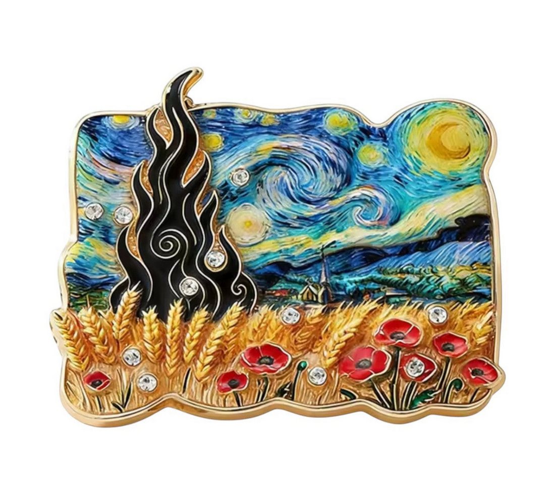 Dark-Desires Brosche Van Gogh Sternennacht Brosche – Mohnfeld & Weizenfeld goldfarben, Damen Brosche vintage Accesssoire retro Anstecknadel