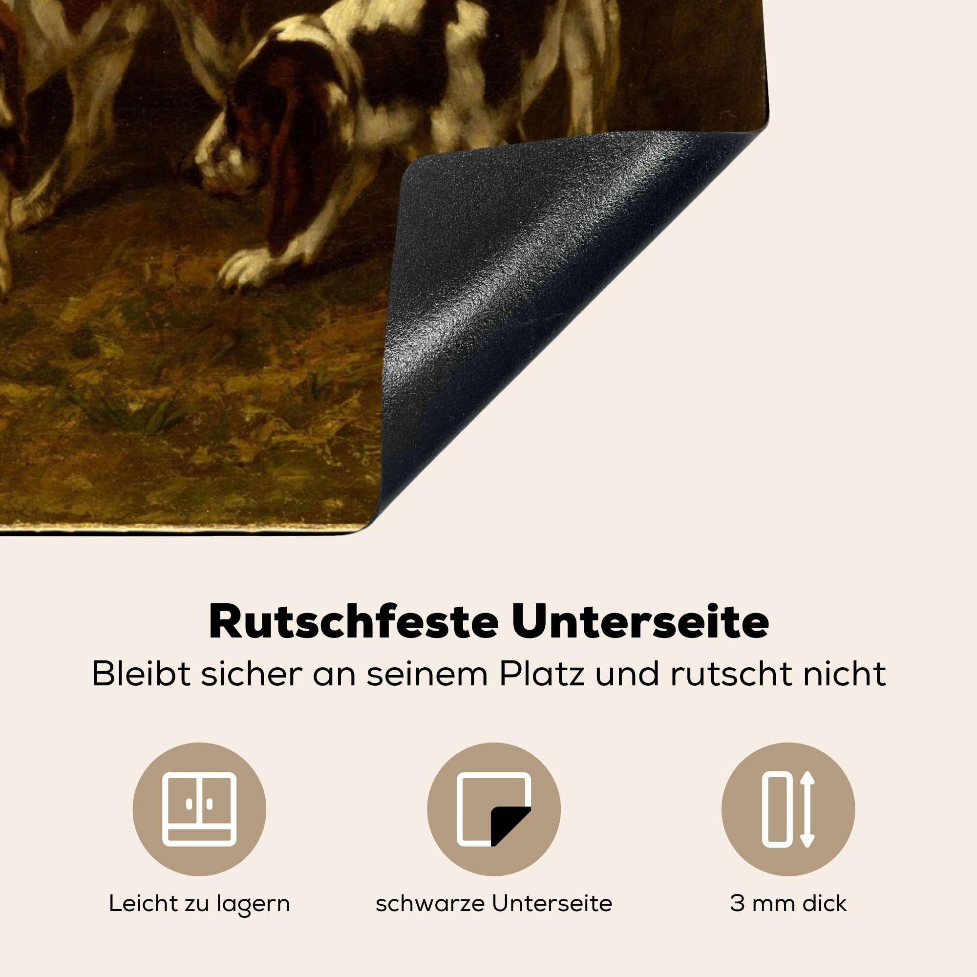 Herdblende-/Abdeckplatte von 81x52 für mit Schutz Gustave Jagdhunde Courbet, tlg), totem Induktionskochfeld (1 Hasen MuchoWow - Gemälde die Vinyl, küche, Ceranfeldabdeckung cm,