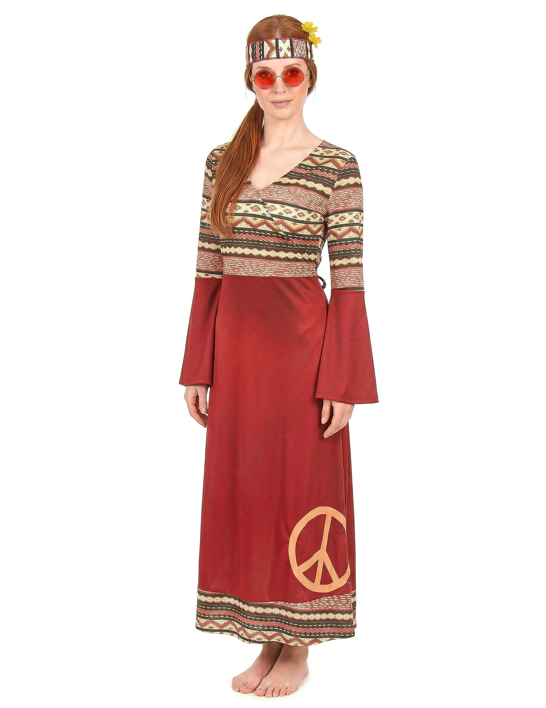 JADEO Kostüm Hippiekleid 60er Retro Damenkostüm bordeaux-bunt