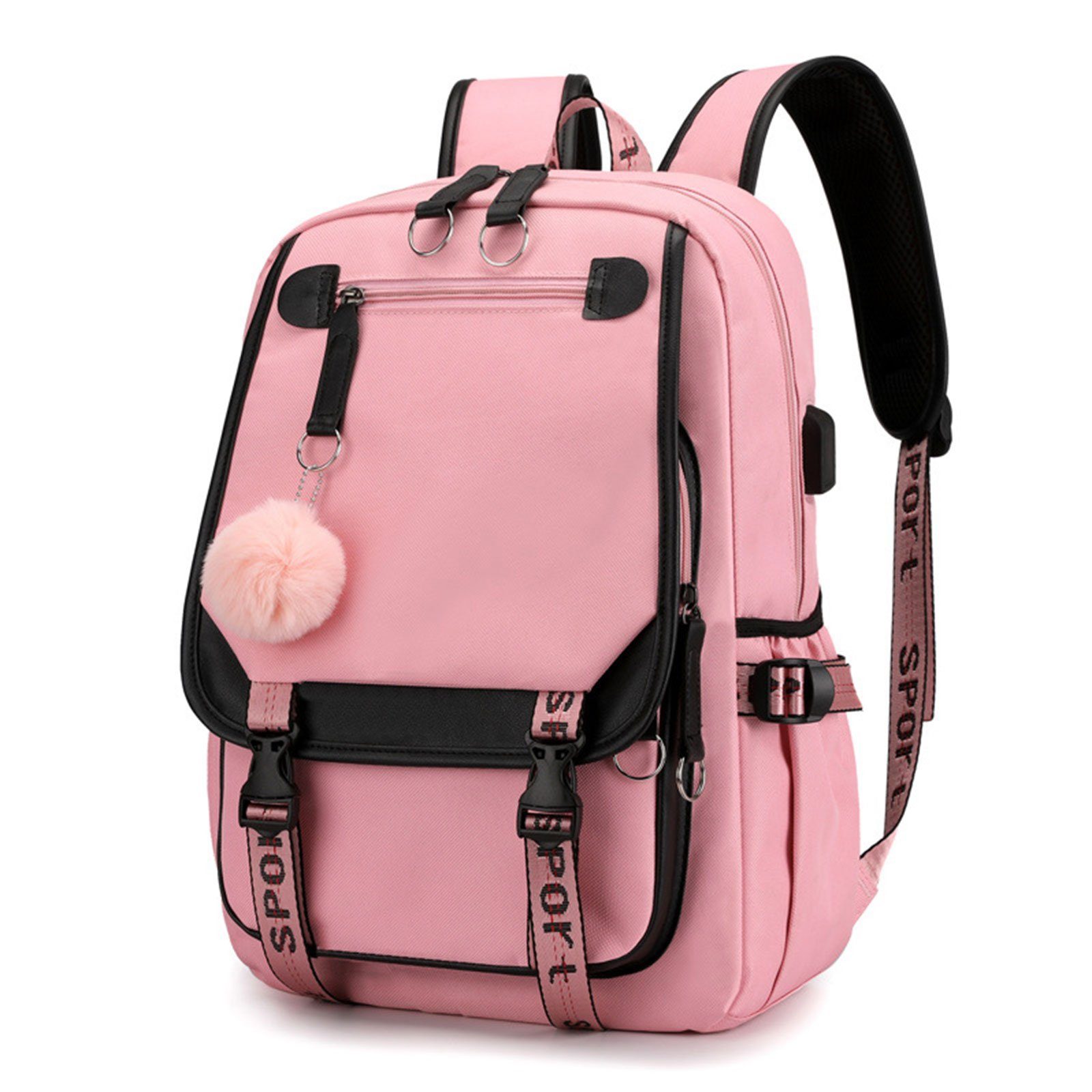 OKWISH Schulrucksack Laptop Rucksack mit Tasche Backpack Pink Schüler Teenager Freizeit Laptoptasche Schulranzen Laptopfach, (Laptop Schule Studenten Damen cm), Herren Rucksack, 29 Rucksäcke × Notebook × USB-Lade-Anschluss, Arbeit 46 Uni 16 mit Wasserbeständig für Jungen