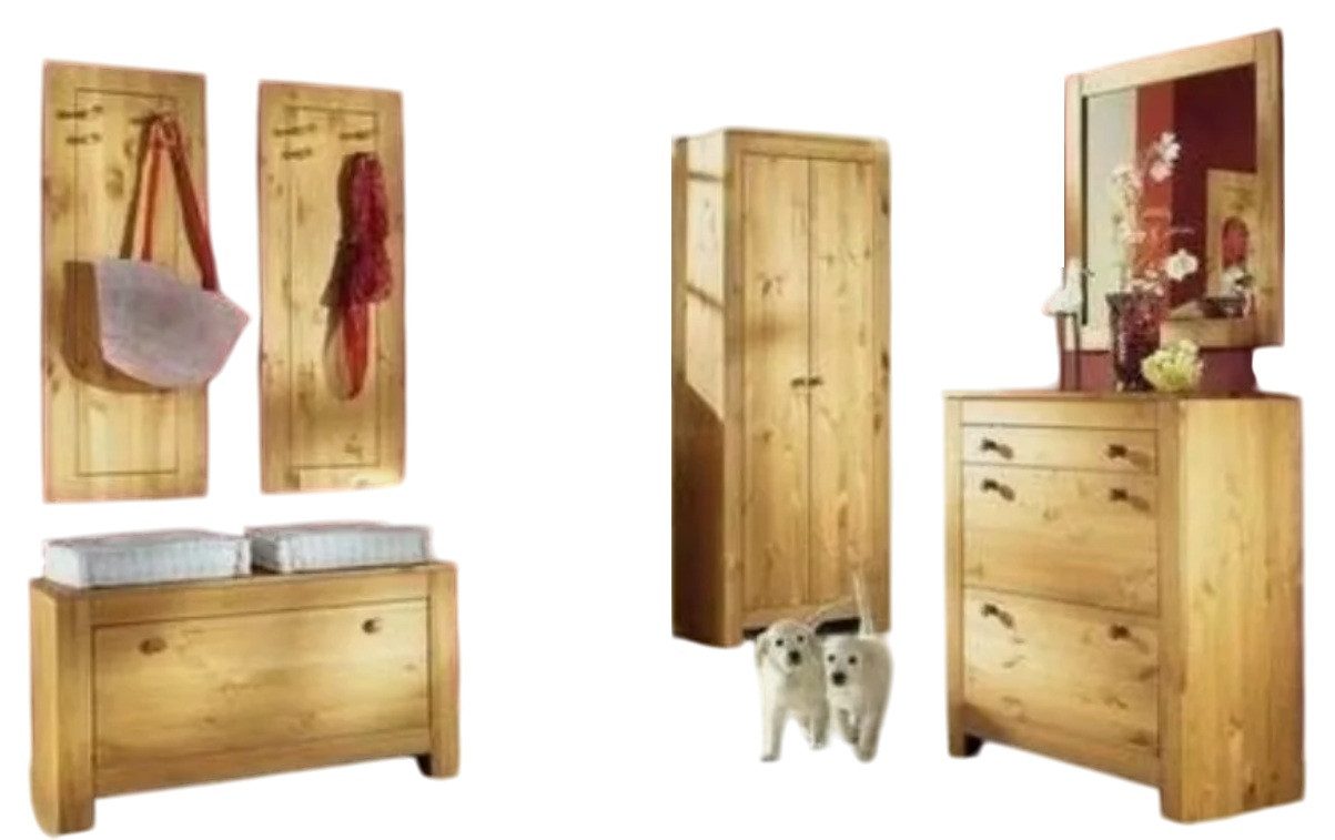 Clever-Moebel Garderoben-Set 6 tlg Garderoben Set im Landhausstil Dielenset Dielenmöbel aus Kiefer, (Sparset, 6tlg. Set), Stil: Landhaus, 6 teilig