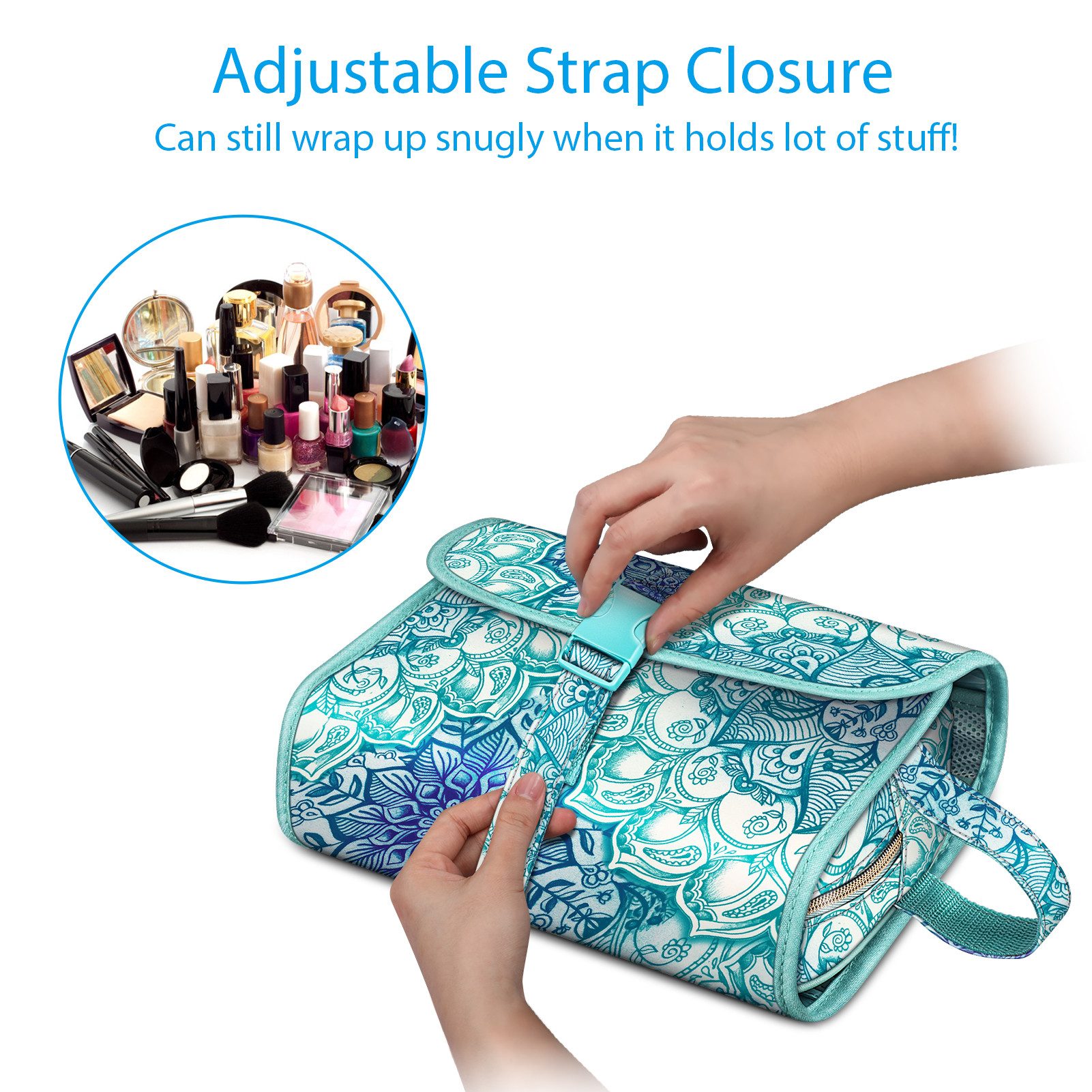 Fintie Kulturbeutel Tragbare Kulturtasche Kosmetiktasche Reisetasche, Große wasserdichte, Aufhängen Make-up Organizer Stauraum Tasche für Damen Mädchen – Bild 3 von 5