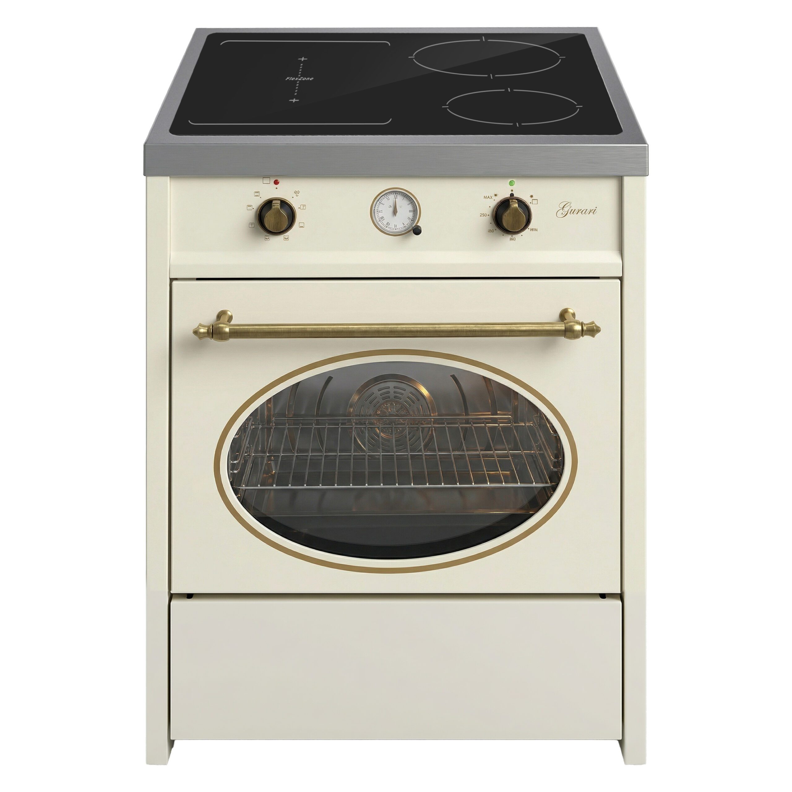GURARI Induktions-Standherd Retro Elektro Standherd 60 cm mit Induktionskochfeld 4 Kochzonen mit Booster GCH E 612 Cr r., mit 1-fach-Teleskopauszug, Easy-Clean Emaille, Multifunktions-Elektro-Backofen 60 L, Heißluftsystem, Infrarotgrill
