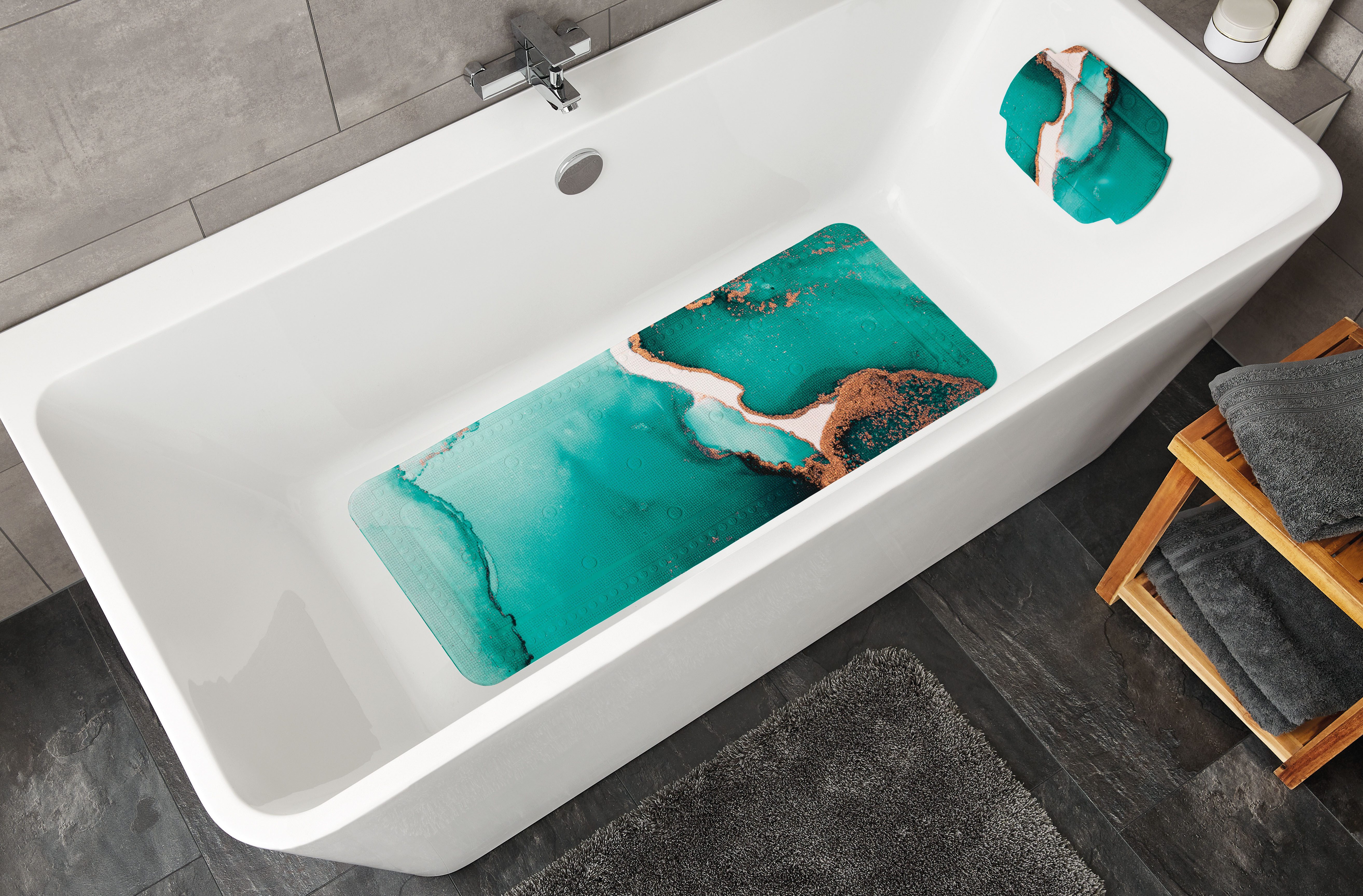 Kleine Wolke Wanneneinlage Teal, B: 36 cm, L: 92 cm, für die Badewanne