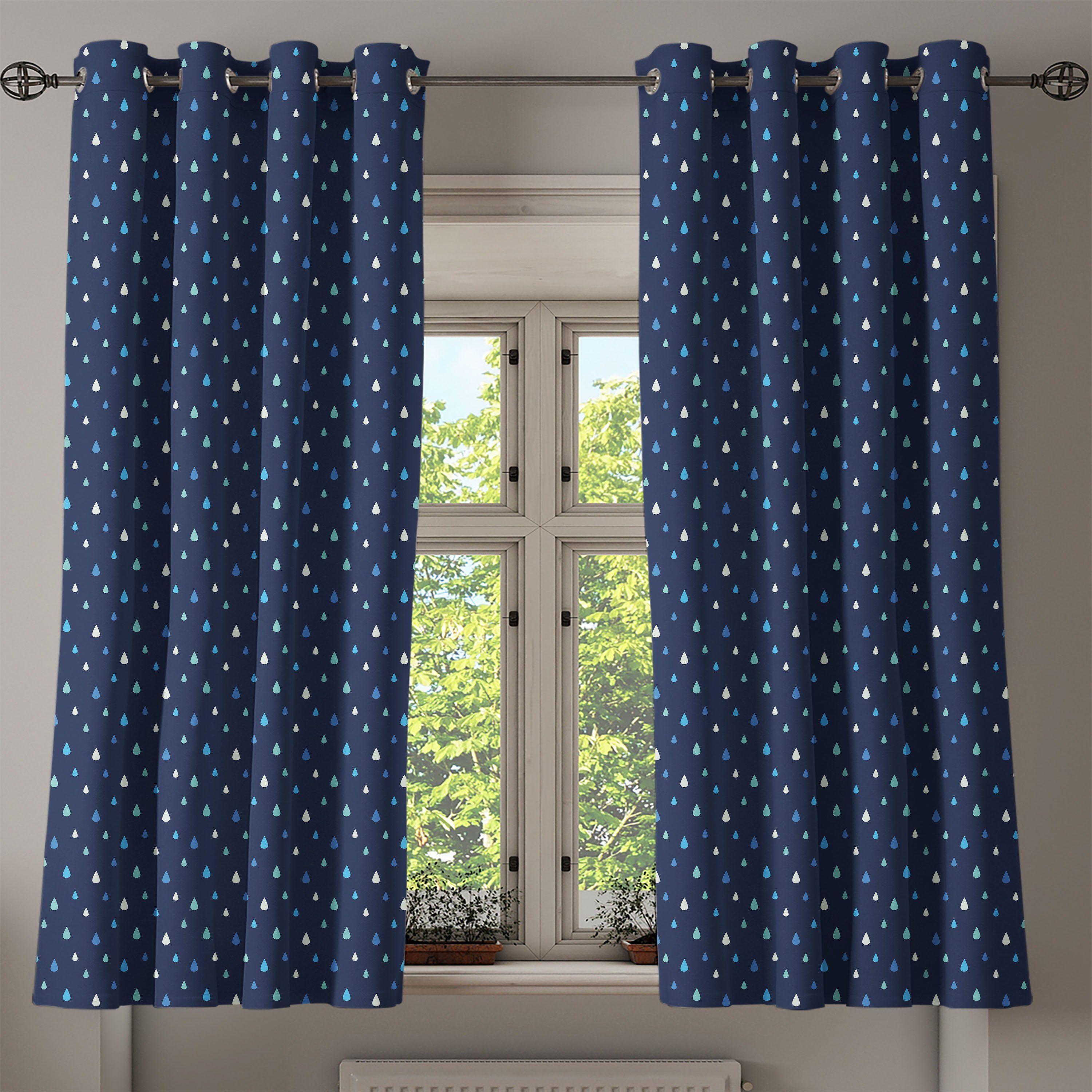 Gardine Dekorative 2-Panel-Fenstervorhänge für Regen-Tropfen Navy Schlafzimmer Indigo Wohnzimmer, blau Abakuhaus