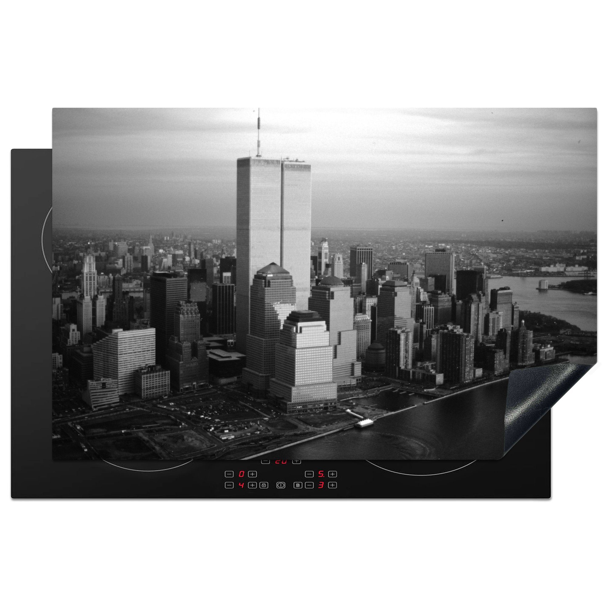 Überprüfen Sie den niedrigsten Preis MuchoWow Herdblende-/Abdeckplatte World Trade Center die Vinyl, küche, - (1 tlg), Induktionskochfeld Stadt - Schutz für cm, 81x52 Ceranfeldabdeckung Weiß, - Schwarz