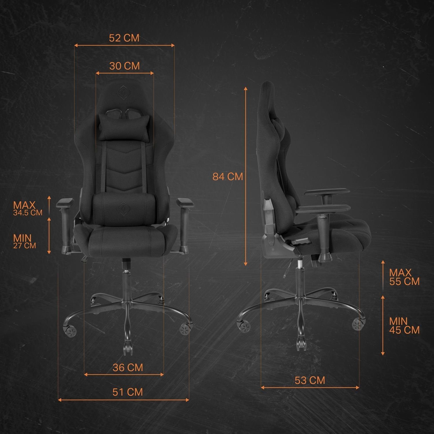 Jumbo Jahre Gamer Herstellergarantie Set), Kissen Gaming-Stuhl robuster Stuhl Canvas 110kg 5 (kein Canvas DELTACO Rückenlehne, hohe Stuhl Gaming Stoff, schwarz