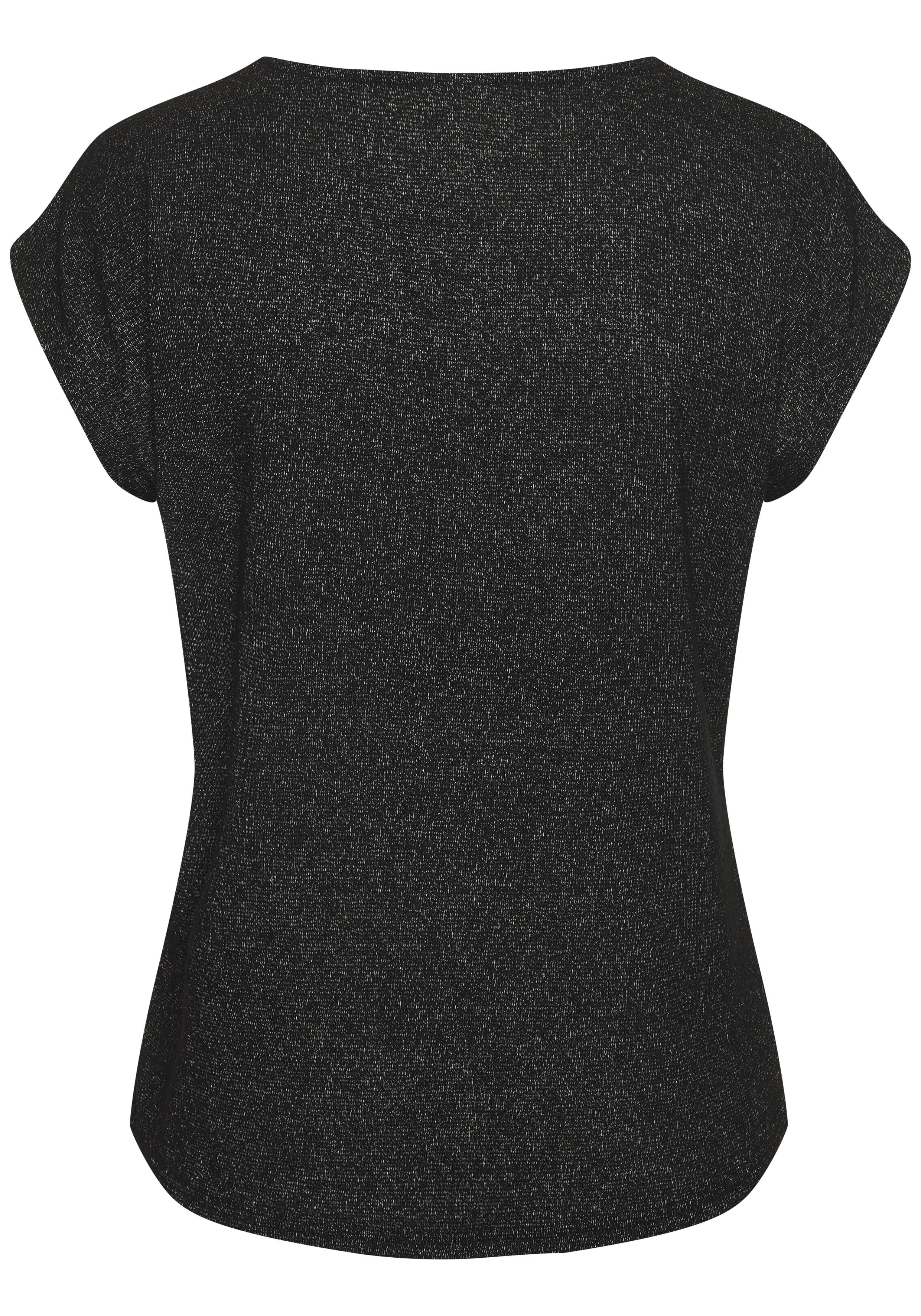 LASCANA Kurzarmshirt mit Strassknopf in Blütenform aus Feinstrick in Melange Optik – Bild 4 von 5