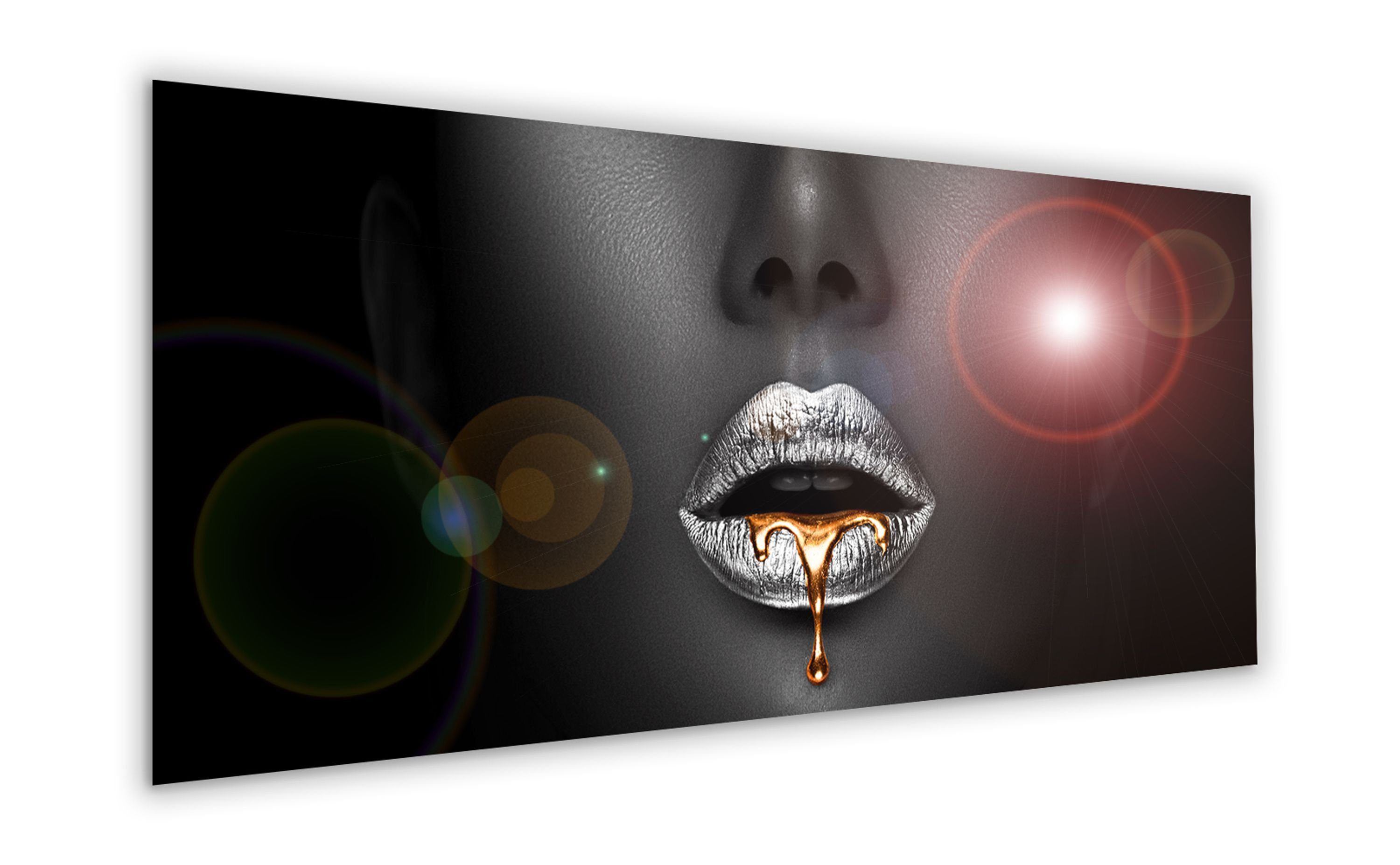 artissimo Glasbild 125x50 Wandbild Gesicht, aus und Lippen Fashion Gold groß & Glas Glasbild Silber Frau Bild Frauen: XXL cm