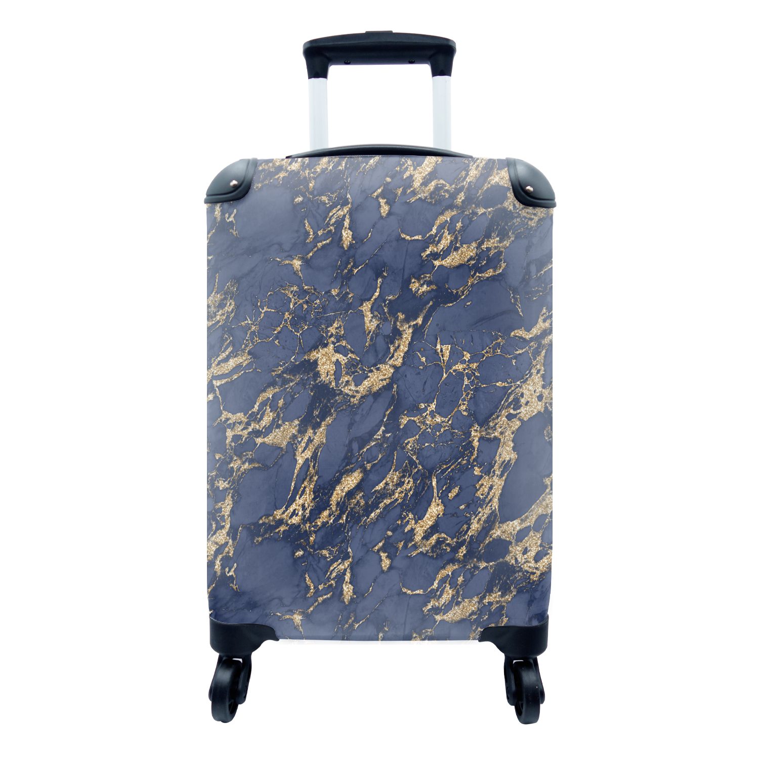 MuchoWow Handgepäckkoffer Blau - Gold Trolley, mit Reisetasche - 4 Rollen, Ferien, Muster für Marmor, - Reisekoffer rollen, Handgepäck