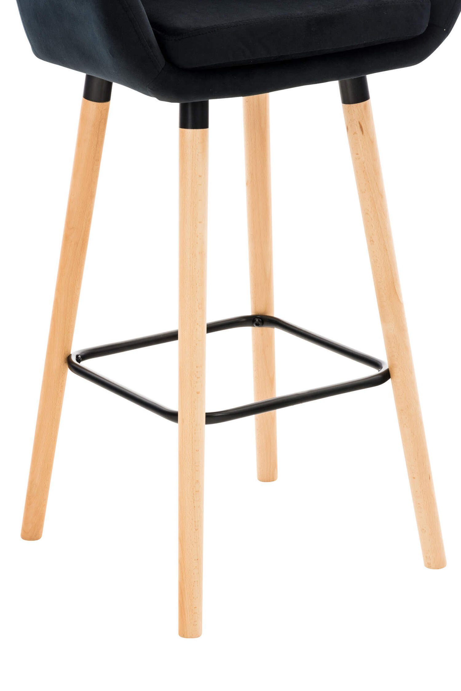 Hocker Tresenhocker Schwarz Barhocker Samt Rückenlehne TPFLiving Grande mit Holz Küche), angenehmer Fußstütze bequemer - und (Barstuhl Gestell 4-Fuß & Theke für Sitzfläche: