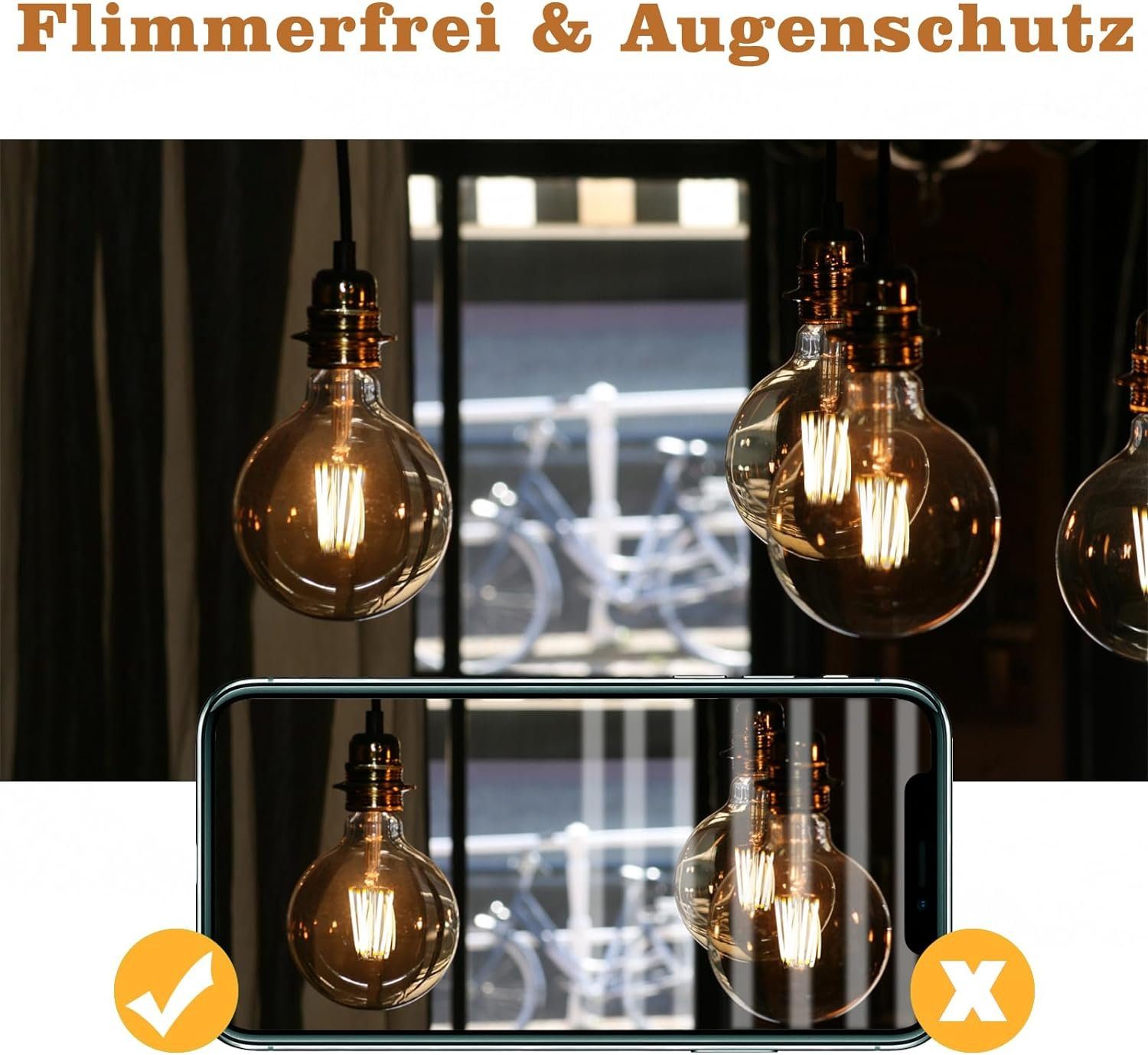 2 Stück Haus Nettlife E27, E27 St., Hotel Warmweiss LED 2 für LED-Leuchtmittel Warmweiß, Glühbirne Filament, Café LampeG95 Bar Vintage