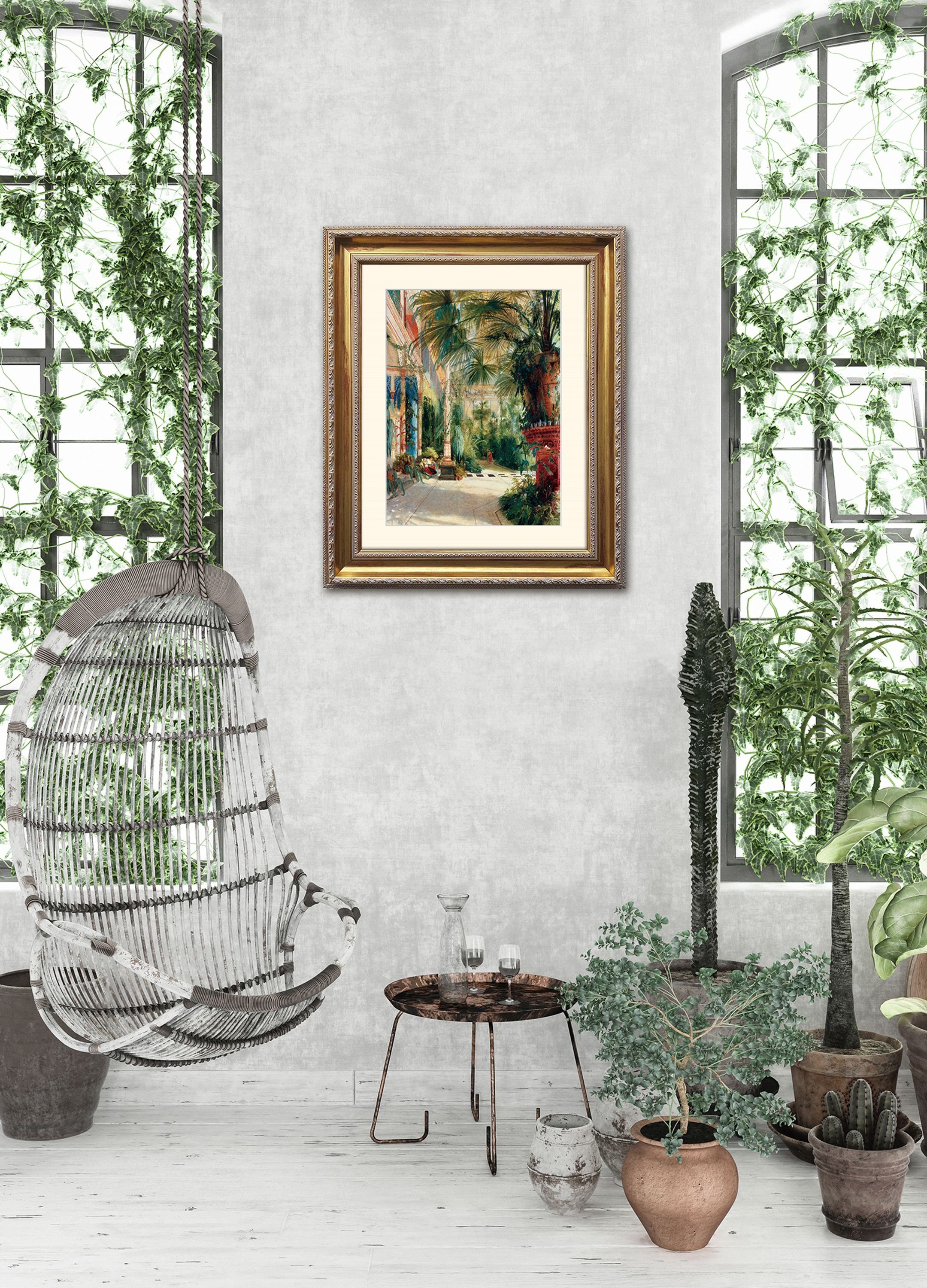Blechen des Rahmen Barock-Rahmen / Bild 63x53cm Carl mit Bild mit gerahmt artissimo Wandbild, Poster Blechen: Innere Das Palmenhauses /
