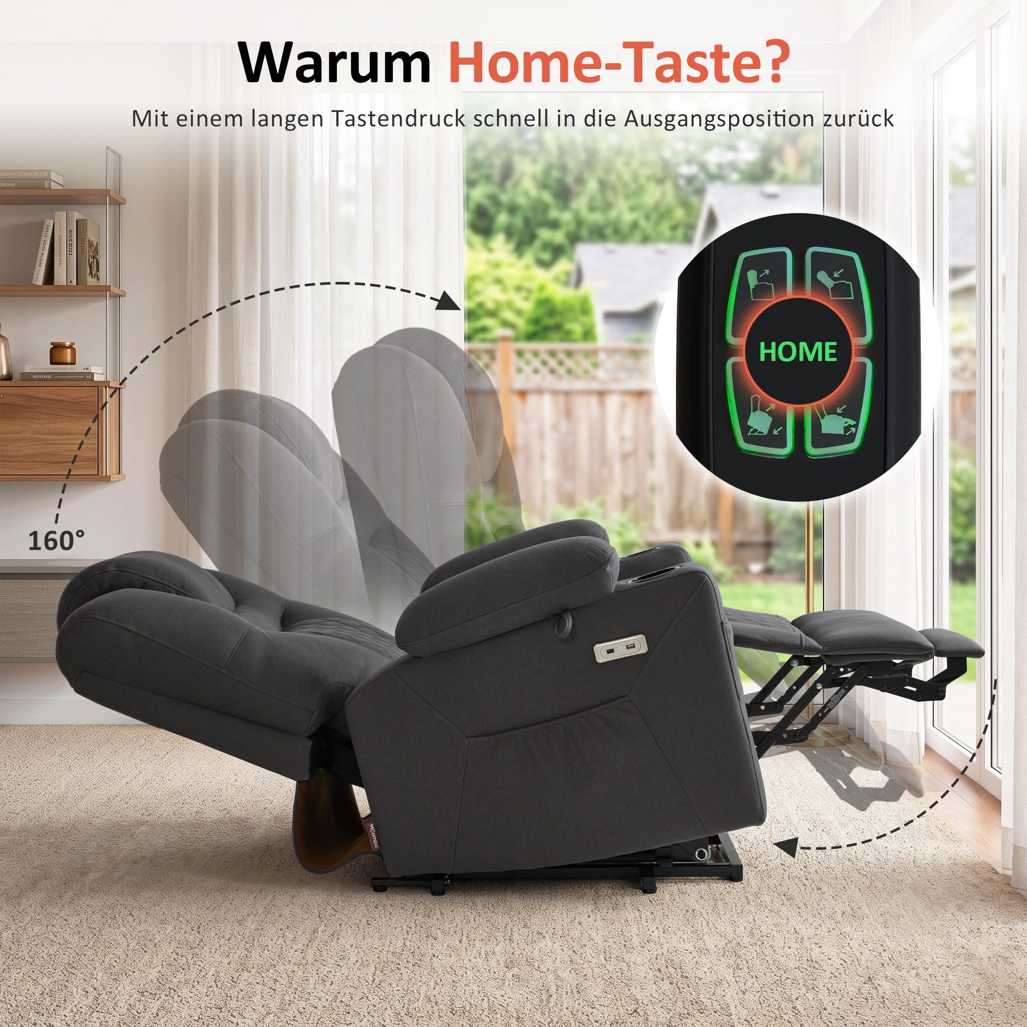 MCombo Relaxsessel M MCombo elektrische Aufstehhilfe Relaxsessel 2 Motoren 7565, mit Relaxfunktion – Bild 4 von 5