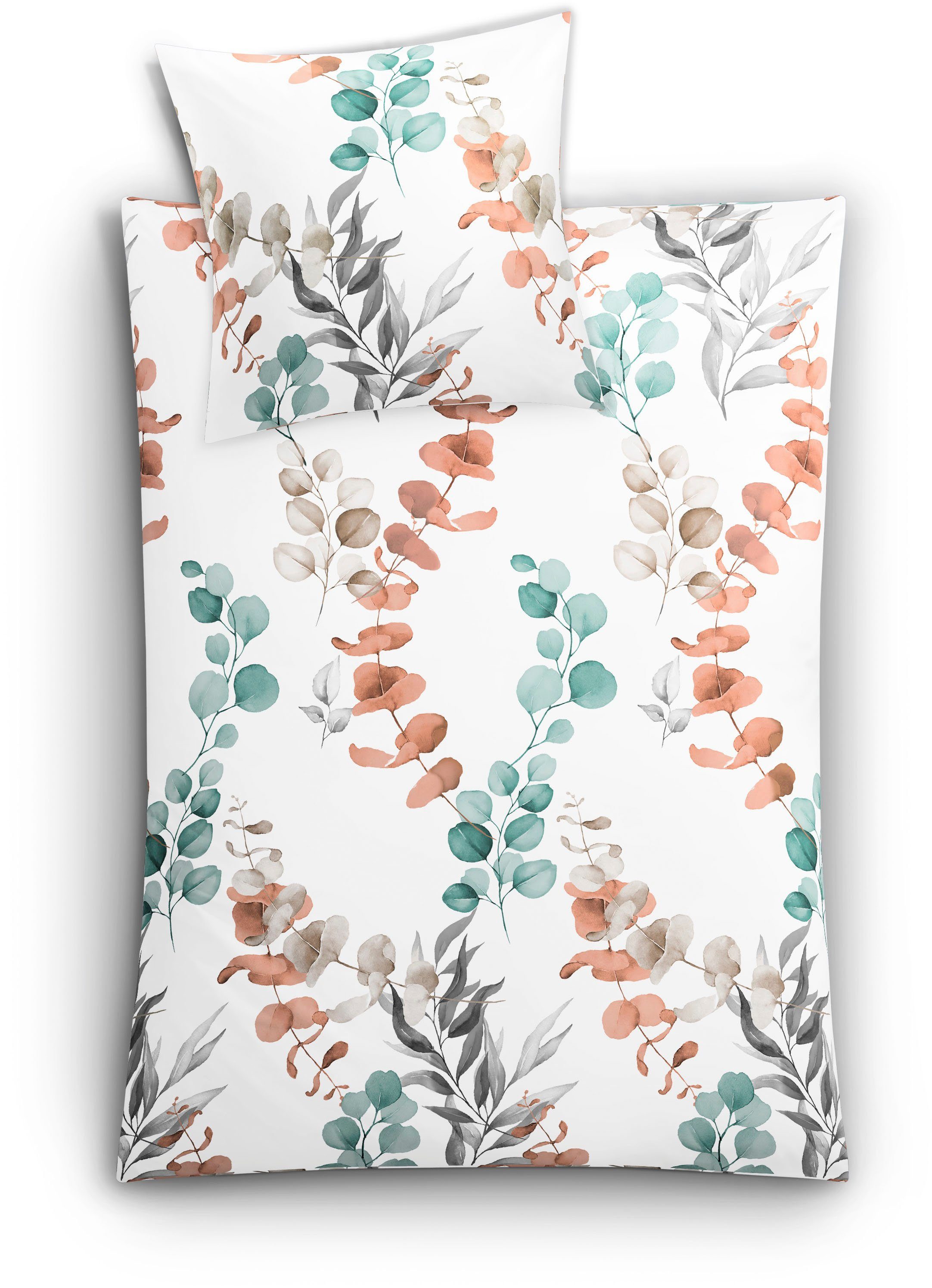 Kleine Wolke Bettwäsche Fabales, Mako-Satin, 2 teilig, mit Blättern