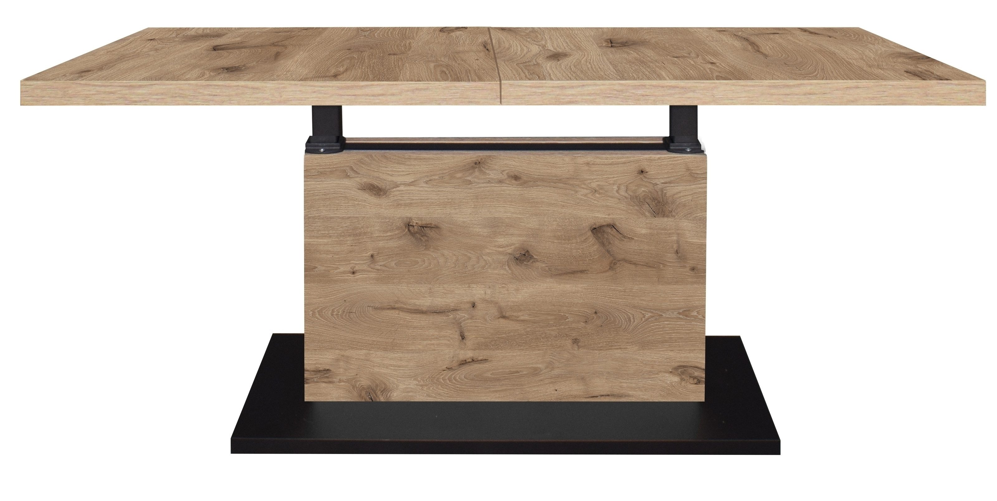 freiraum Couchtisch Lift, verstellbar, viking oak Dekor / schwarz - 120/160x59/75x60cm (BxHxT)