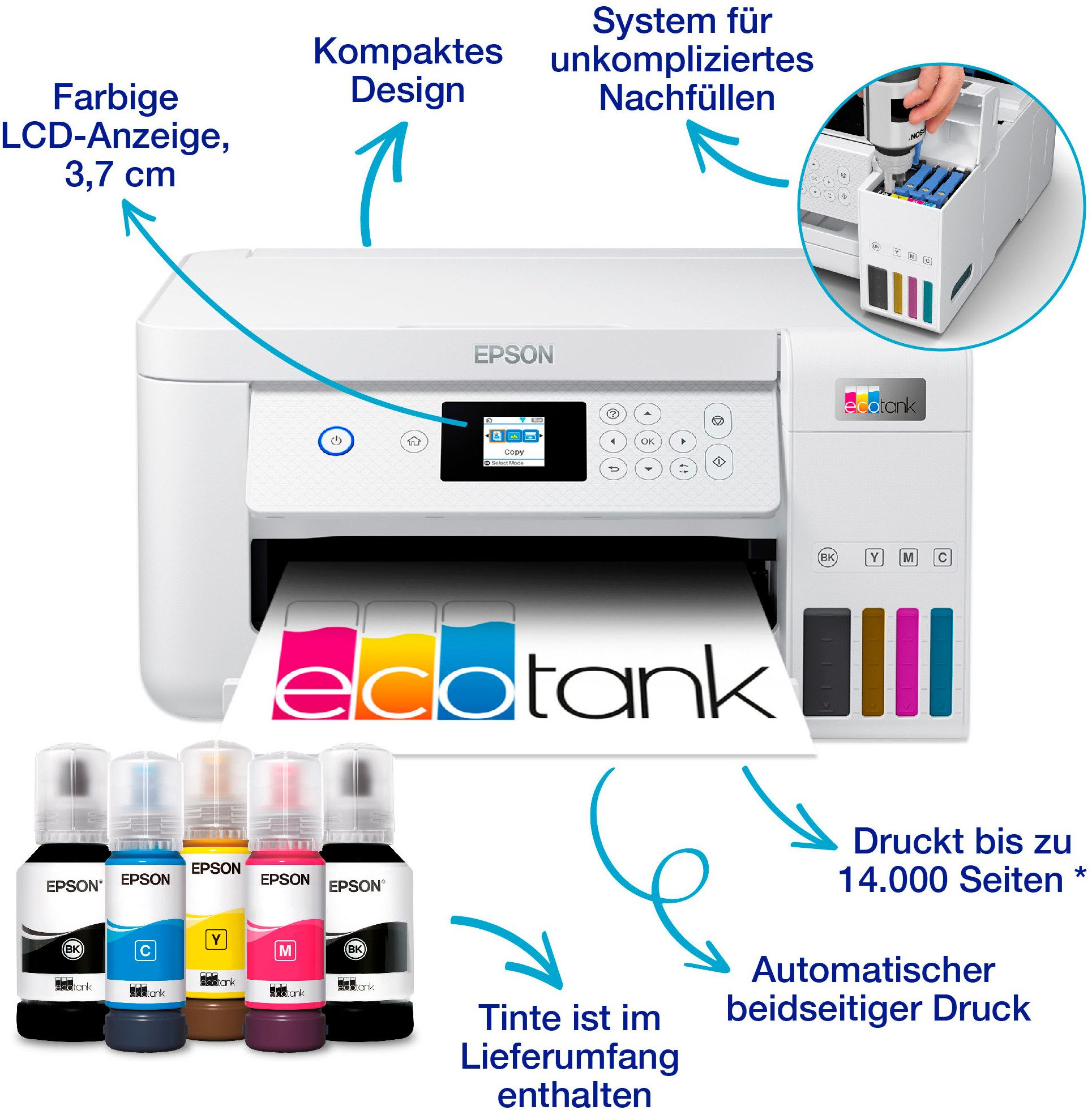 Epson EcoTank ET-2856 Tintenstrahldrucker, (WLAN (Wi-Fi), Wi-Fi Direct)