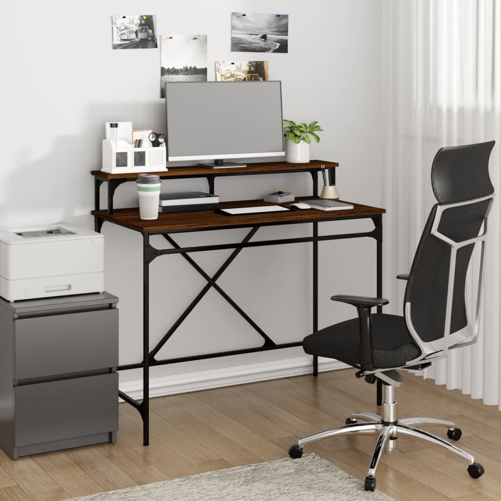 Schreibtisch Holzwerkstoff 100x50x90cm Eichen-Optik Braun Eisen furnicato