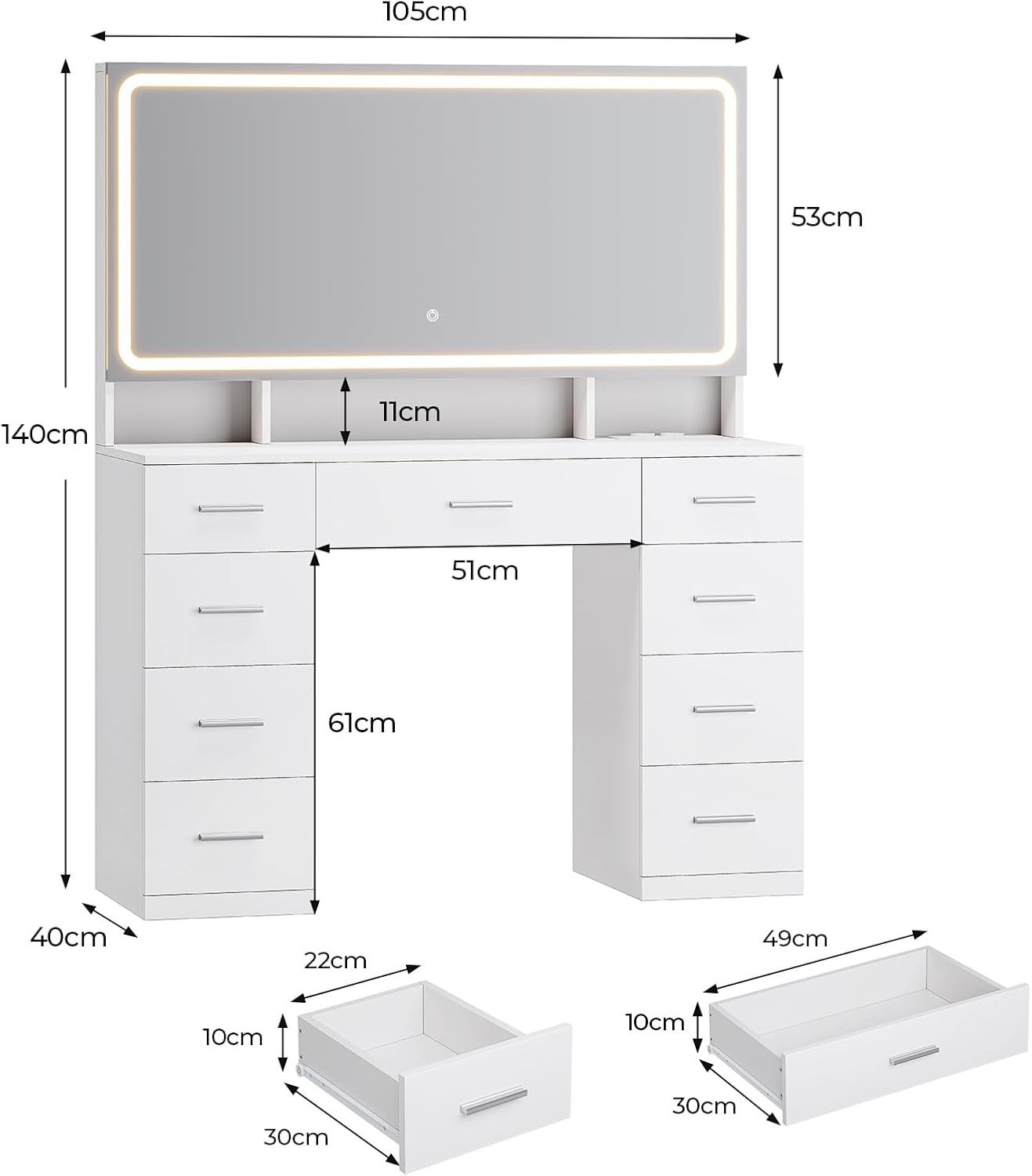 MSMASK Schminktisch mit LED Beleuchtung, XXL Spiegel-Kosmetiktisch mit Lade günstig online kaufen