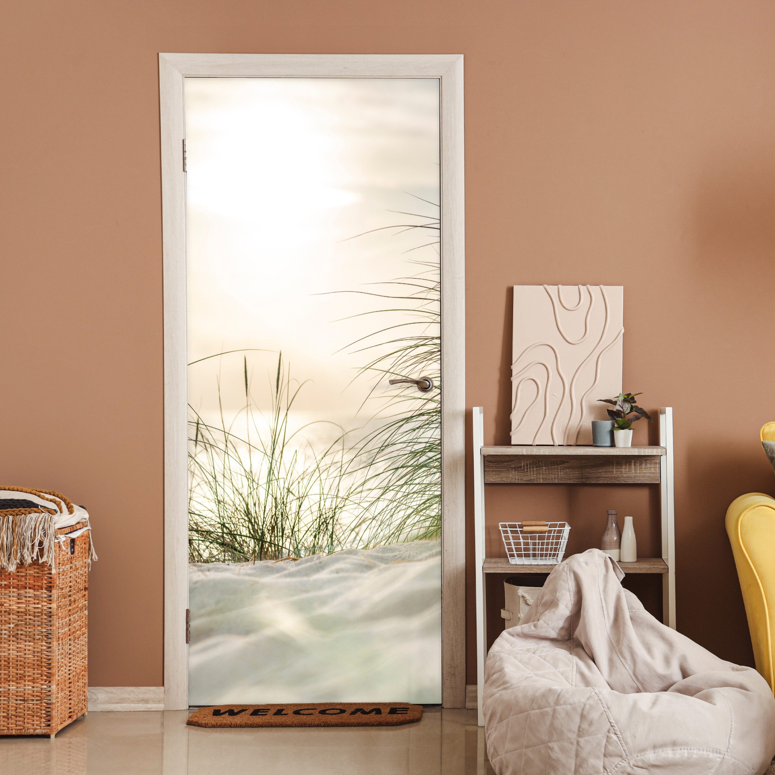 MuchoWow Türtapete Dünen am Wattenmeer, Matt, bedruckt, (1 St), Selbstklebende Tapete, Folie für Möbel, 70x215 cm