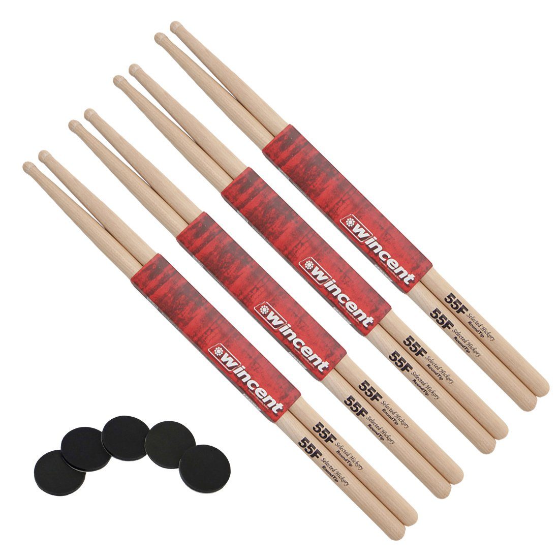 Wincent Schlagzeug Drumsticks 55FRT,4 Paar, natur, mit Damper-Pads