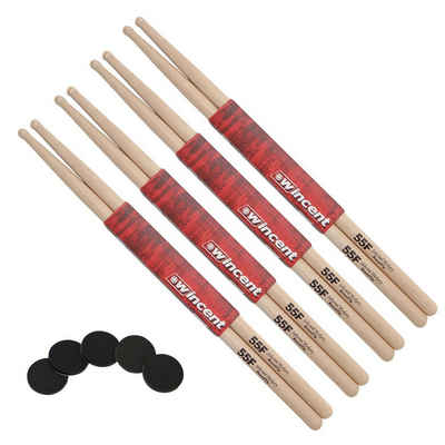 Wincent Schlagzeug Drumsticks 55FRT,4 Paar, natur, mit Damper-Pads
