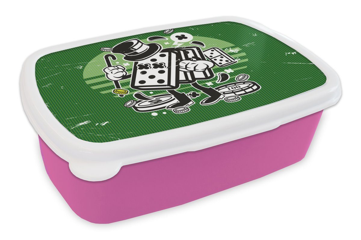 MuchoWow Lunchbox Domino-Steine - Hut - Retro, Kunststoff, (2-tlg), Brotbox für Erwachsene, Brotdose Kinder, Snackbox, Mädchen, Kunststoff rosa