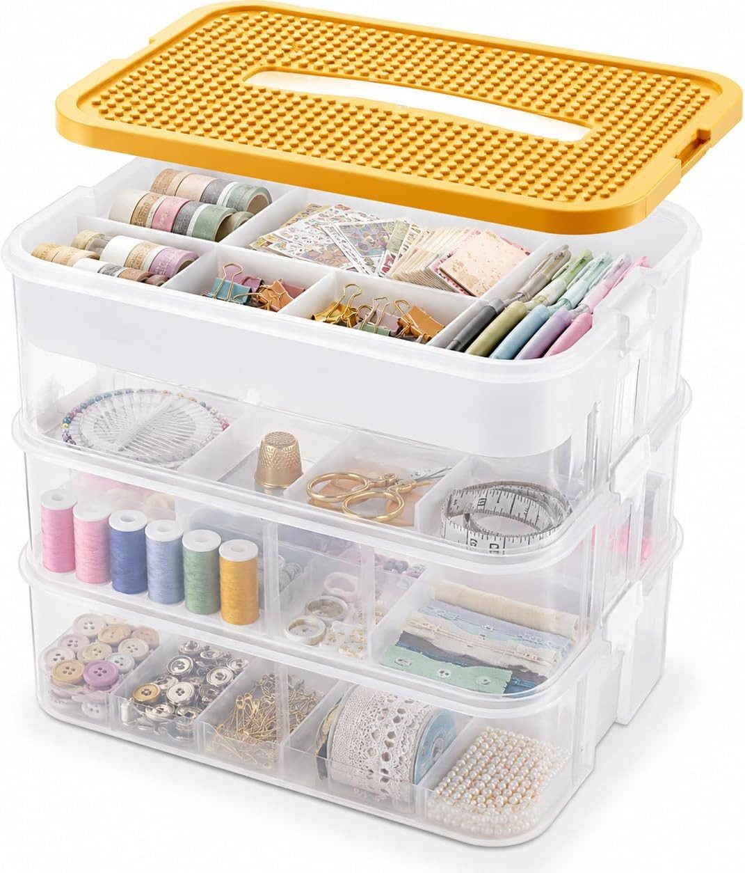 Youyijia Aufbewahrungsbox 6 Ebenen Bastelbox mit Fächern, Stapelbar, 30,5 x 23 cm