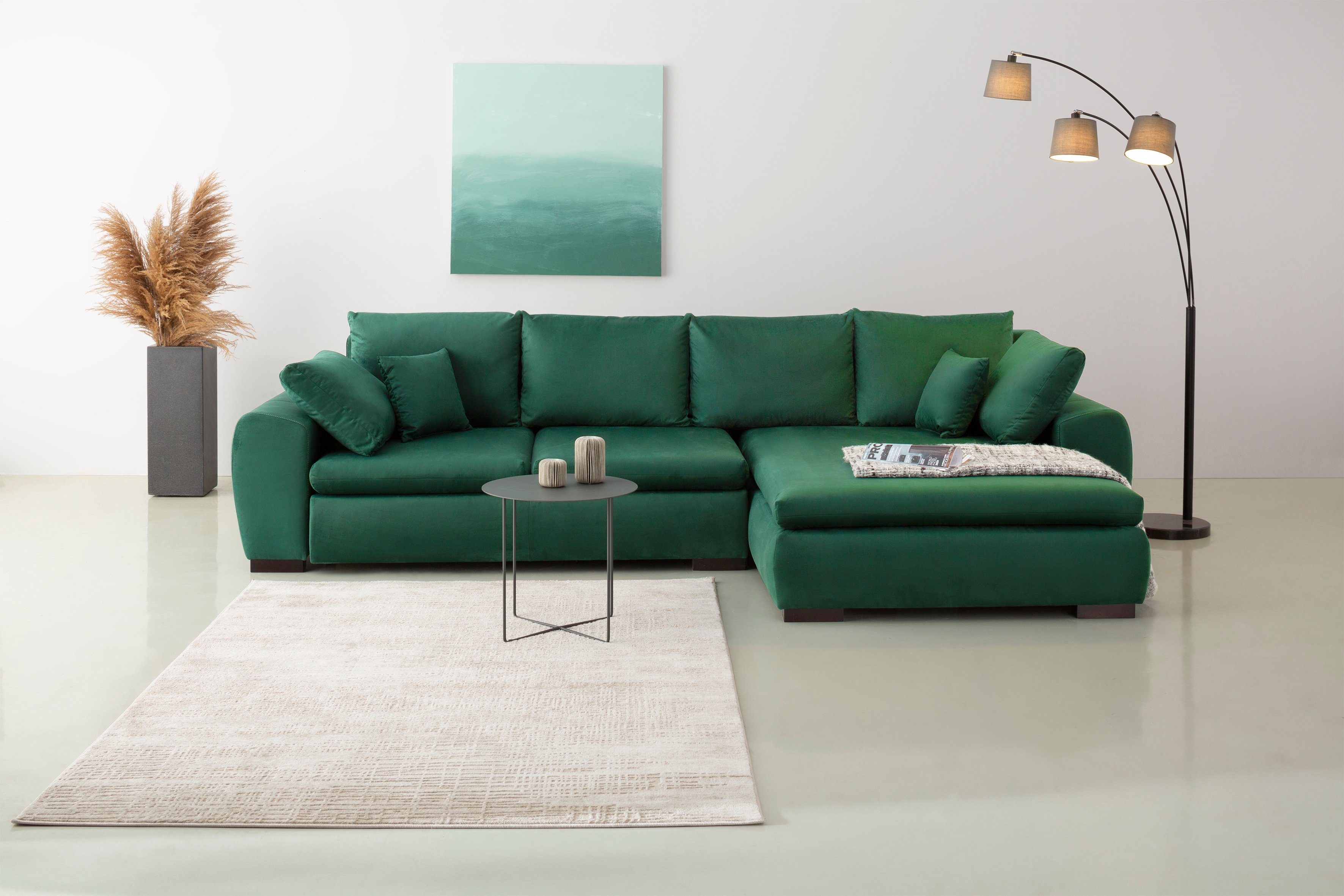 Home affaire Ecksofa Cara Mia L-Form, B: 325 cm, XXL-Sofa mit 4 Zierkissen, mit Schlaffunktion & Bettkasten, Liegefl. 145x270 cm