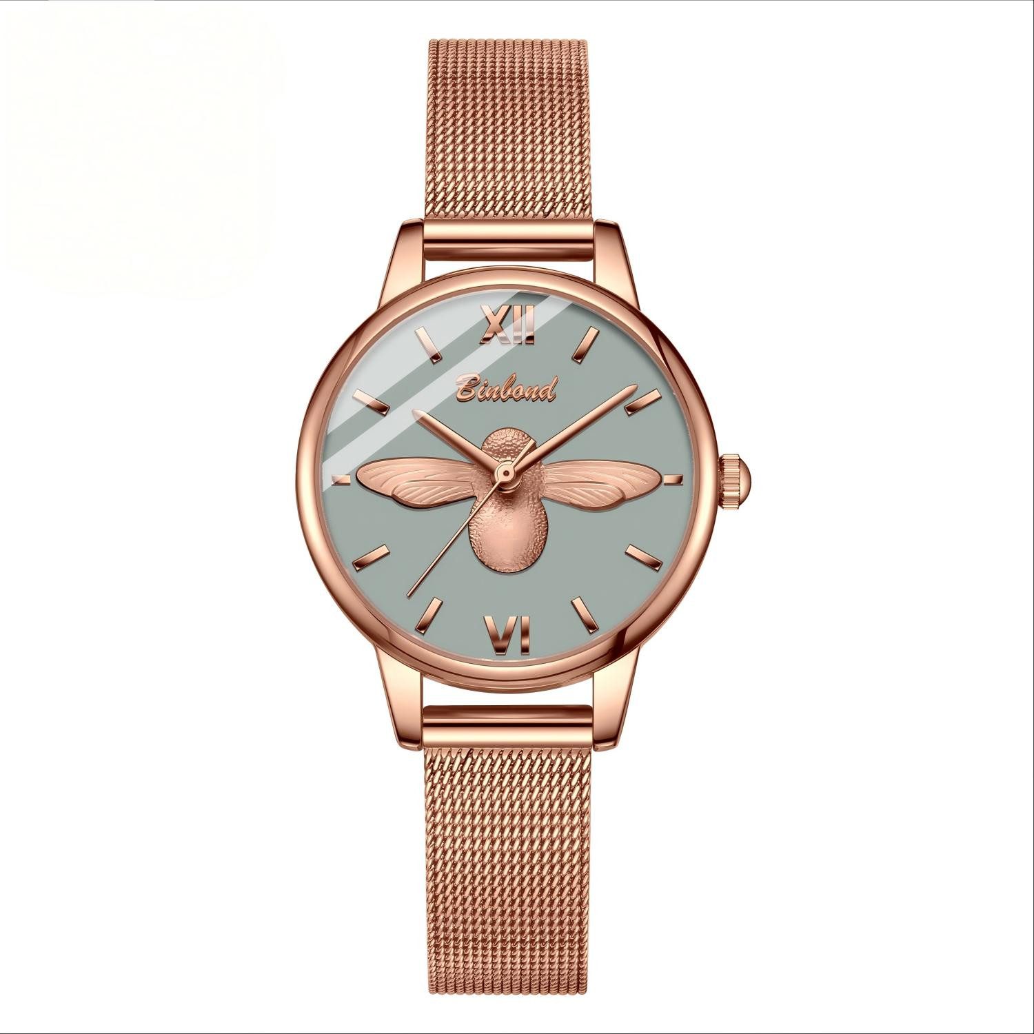 Toomoke Quarzuhr Elegante Uhr für Frauen, Roségold Uhr, Mesh Armbanduhr Damen Zarte Roségold Uhr mit grauem Zifferblatt, (Quarzuhr mit Armband aus Edelstahlgeflecht), ideal für Alltag, Büro und als Geschenk