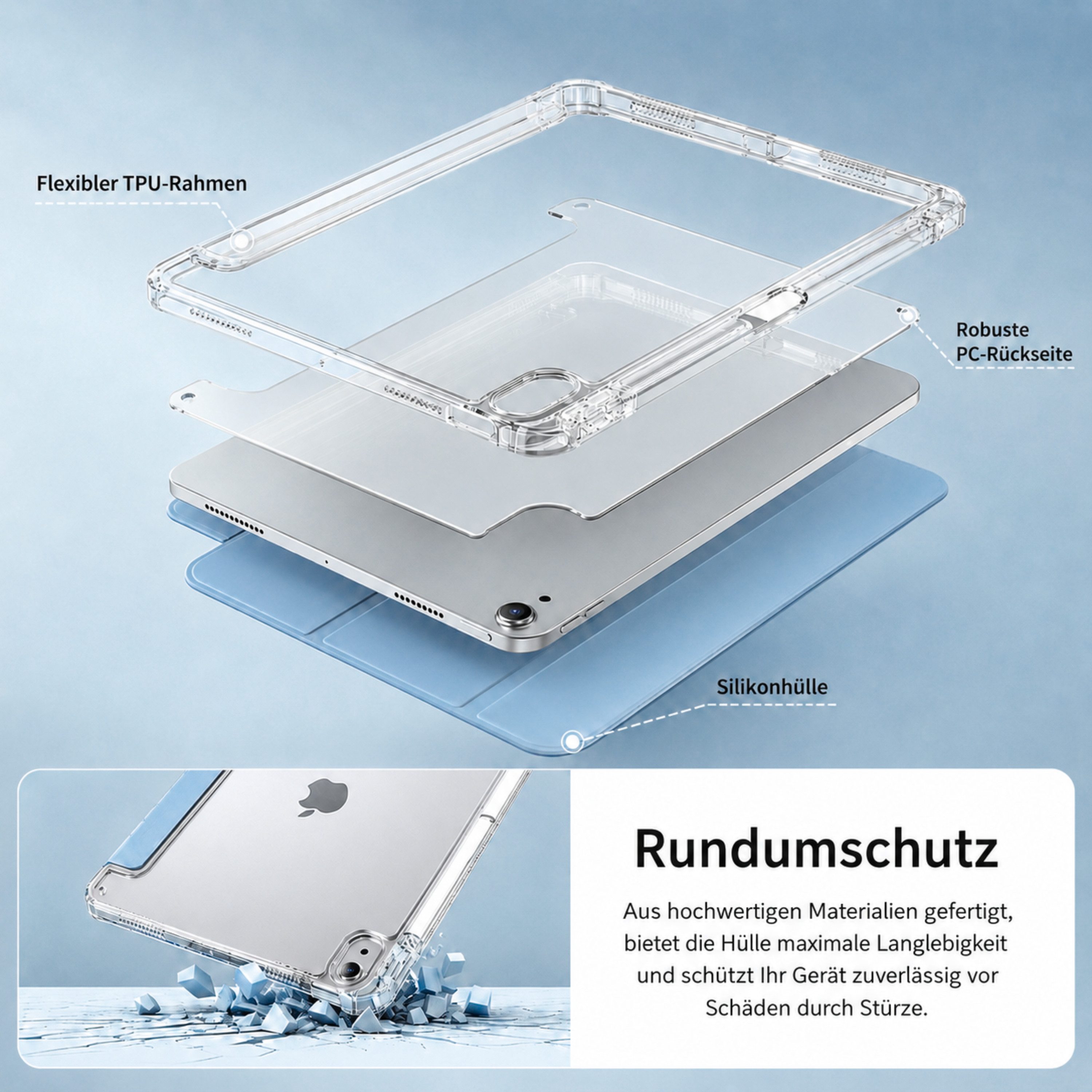 S&T Design Tablet-Hülle Hülle für iPad mit Stifthalter Transparent Stoßfest Tablet Schutzhülle, Kratzfest Hülle Cover Stoßfest Hard Case Ständer Kamera Displays – Bild 4 von 5