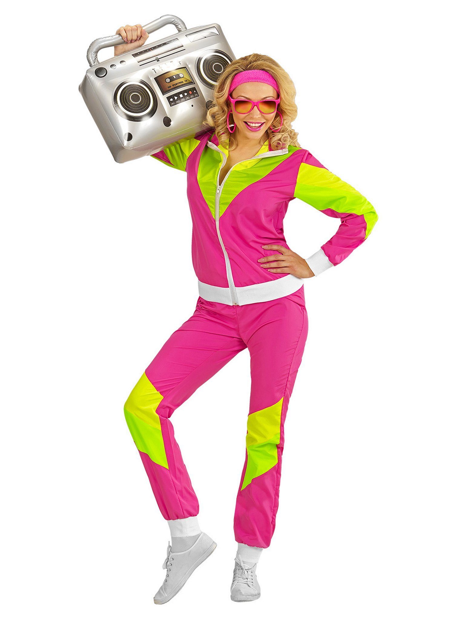 Widdmann Kostüm 80er Trainingsanzug pink Karneval Faschingskostüm, 80er Jahre Outfit in feinstem Neon-Zwirn
