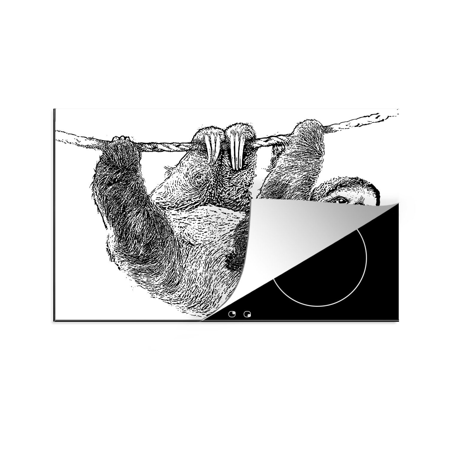 MuchoWow Herdblende-/Abdeckplatte Eine Illustration eines glücklichen Faultiers, Vinyl, (1 tlg), 81x52 cm, Induktionskochfeld Schutz für die küche, Ceranfeldabdeckung
