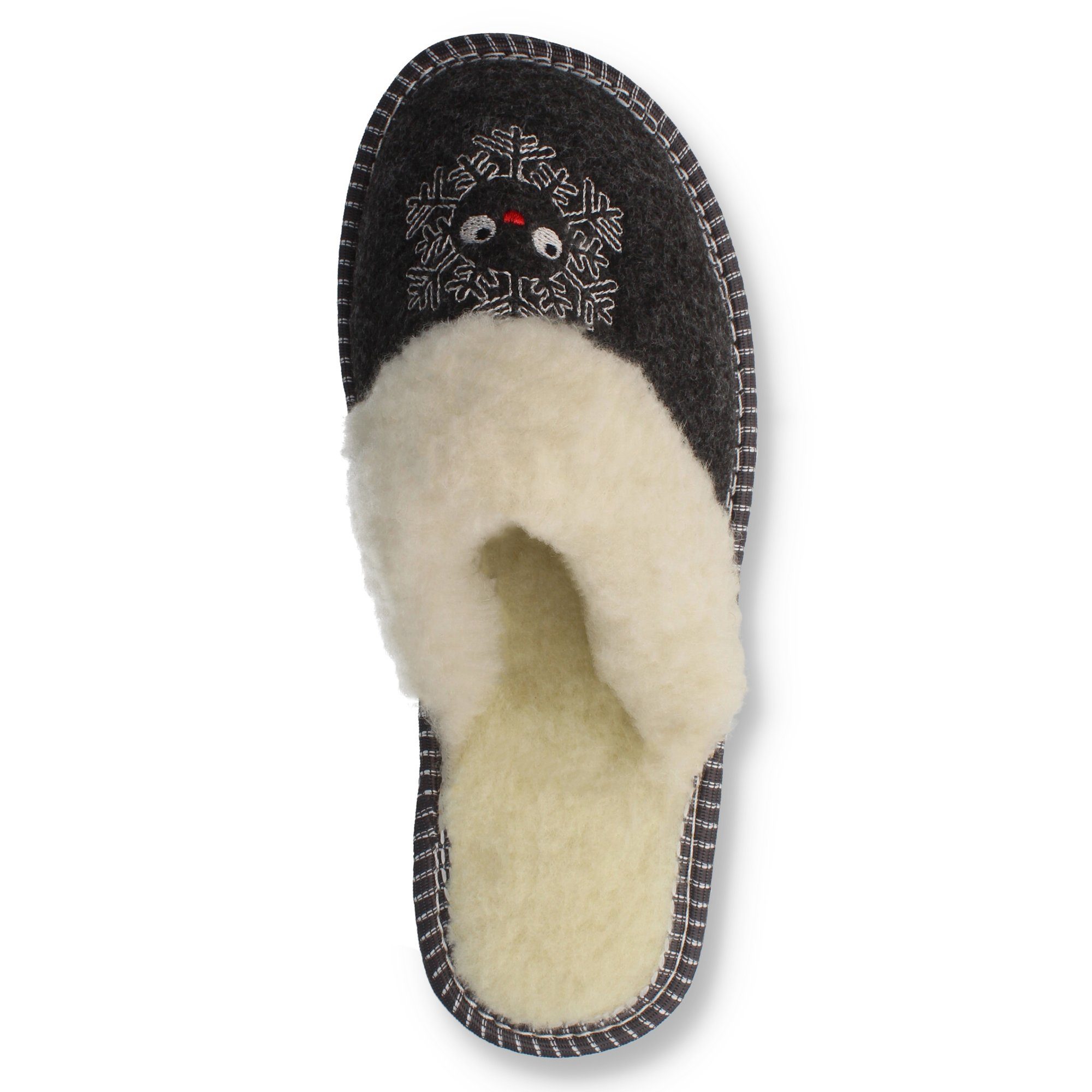 filsko Hübsche Winter-Pantoffeln mit Schneeflocken Hausschuh mit Schafwolle