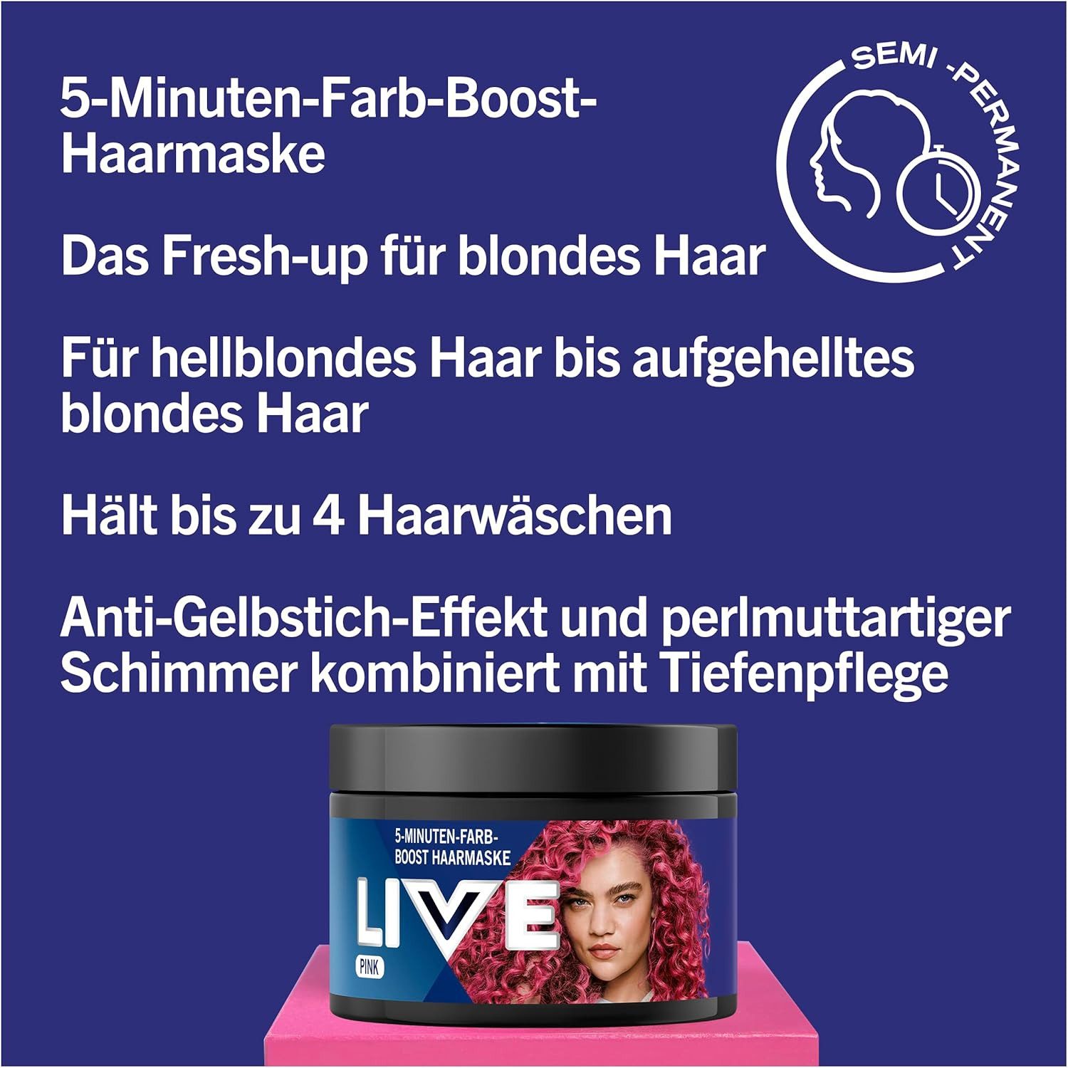 Schwarzkopf Haarmaske 1x Schwarzkopf Live Colour and Care Haarmaske Pink 150ml, 1-tlg., temporäre Haarfarbe für Farb-Boost & intensive Pflege in nur 5 Minuten